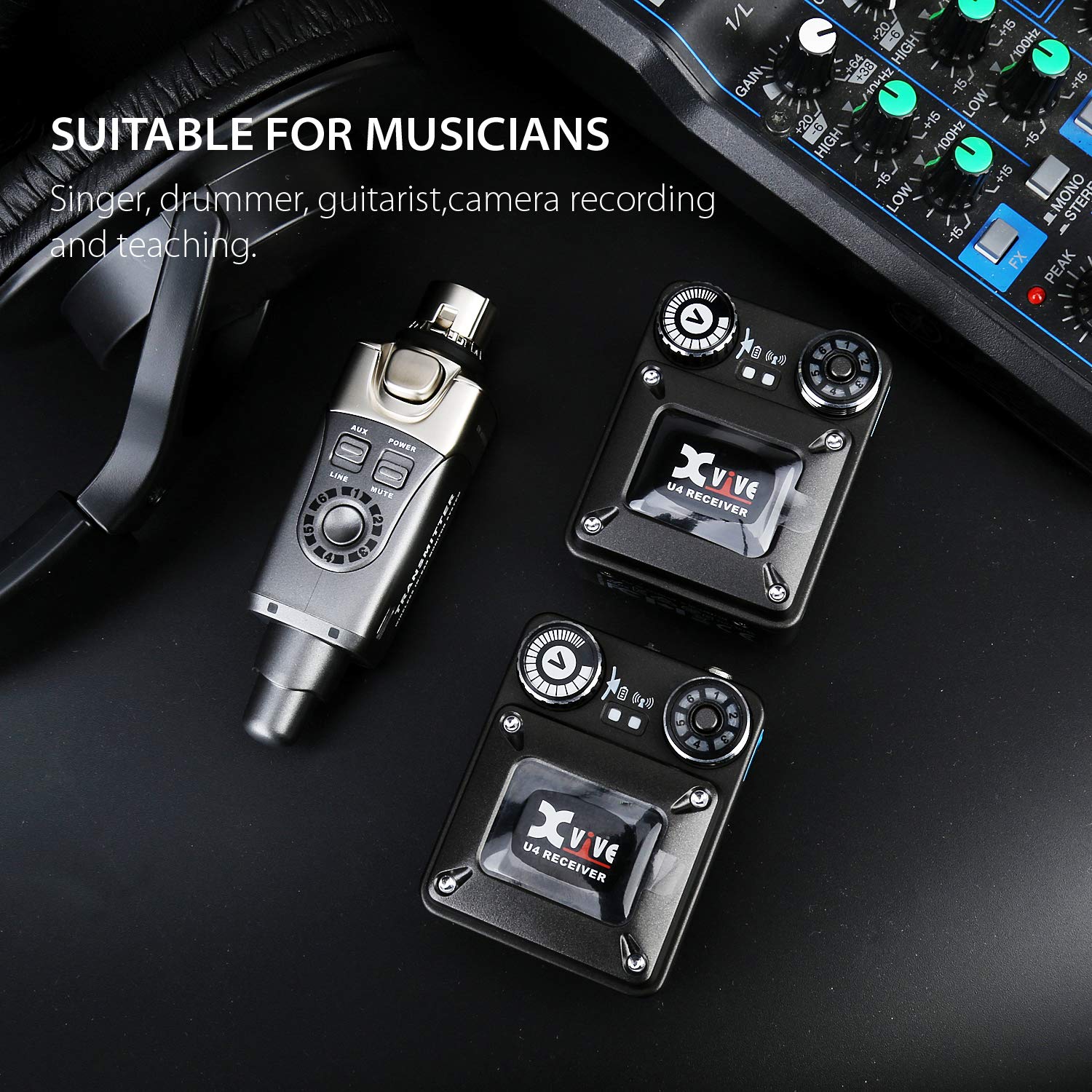 Xvive U4R2 Wireless In Ear Monitor System Professional Iem System 1 Transmitter And 2 Beltpack Receiver For Studio, Band Rehears