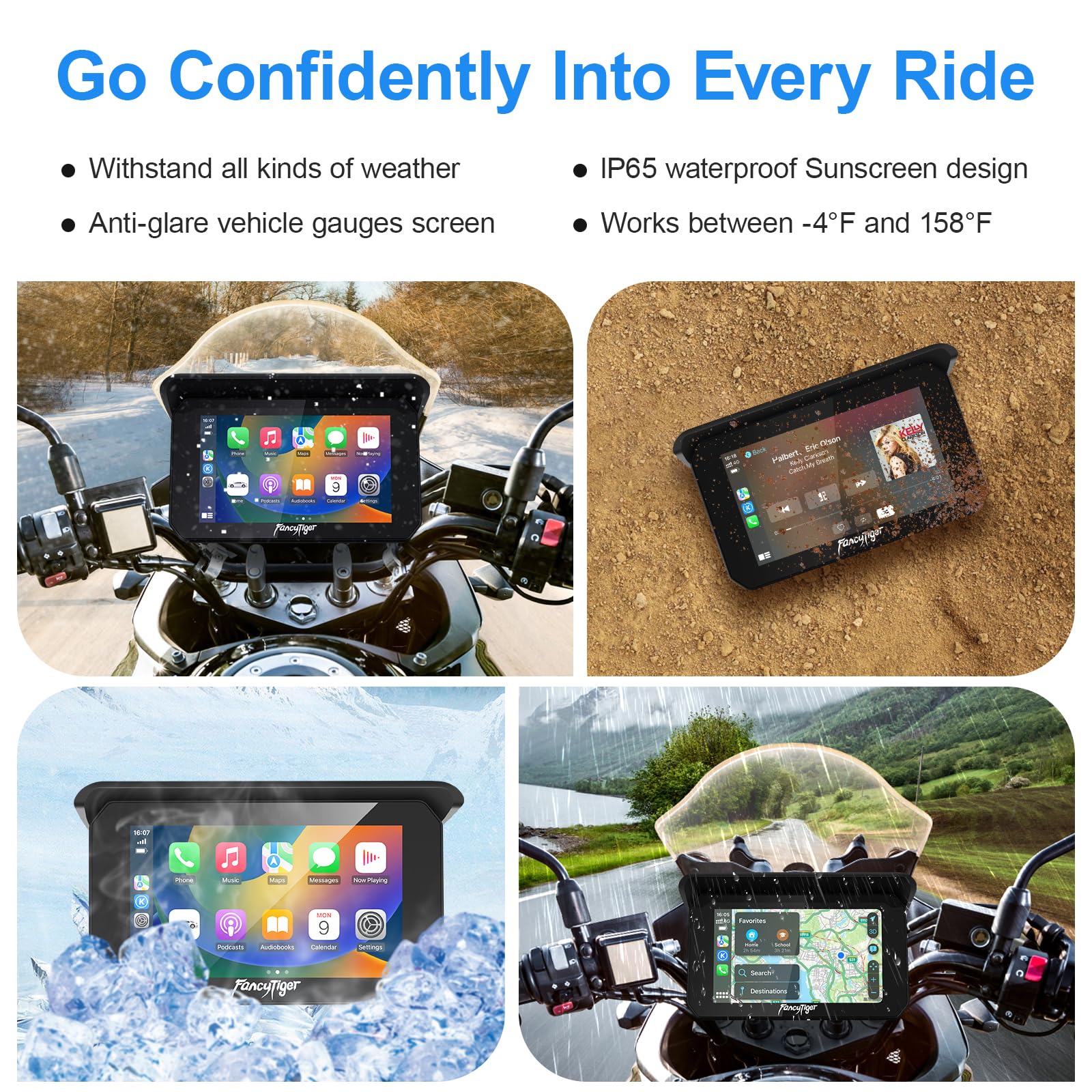 Fancytiger Motorcycle Carplay & Motorcycle Android Auto, 5 Inch Ips Motorbike Gps Touch Screen, Motorbike Gps Navigation System,