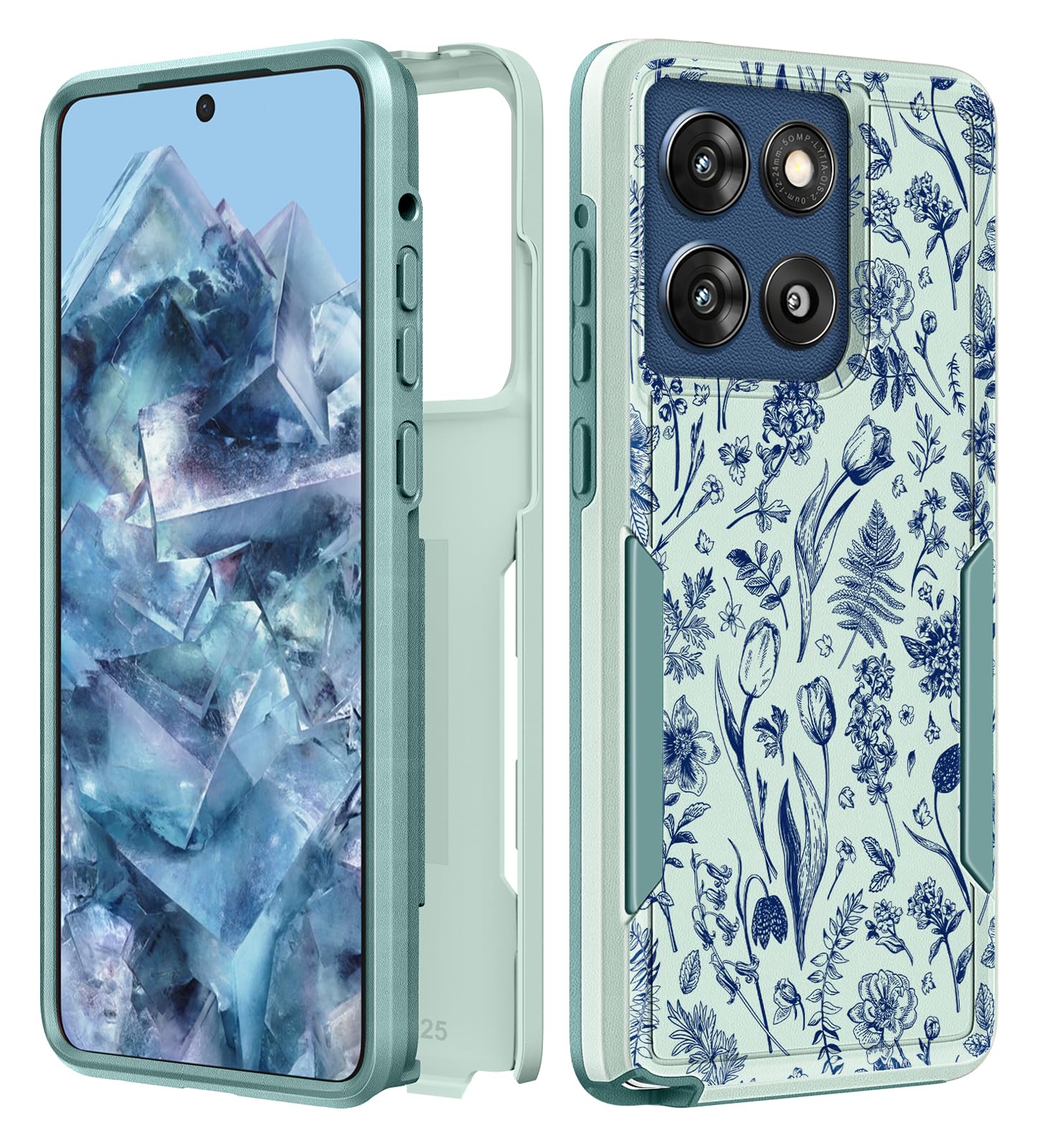Plakill for Moto G Stylus 5G 2025 Case Women - Cute Girls Phone Cover Girly Kawaii Aesthetic Design Blue Flower Heavy Duty Prote