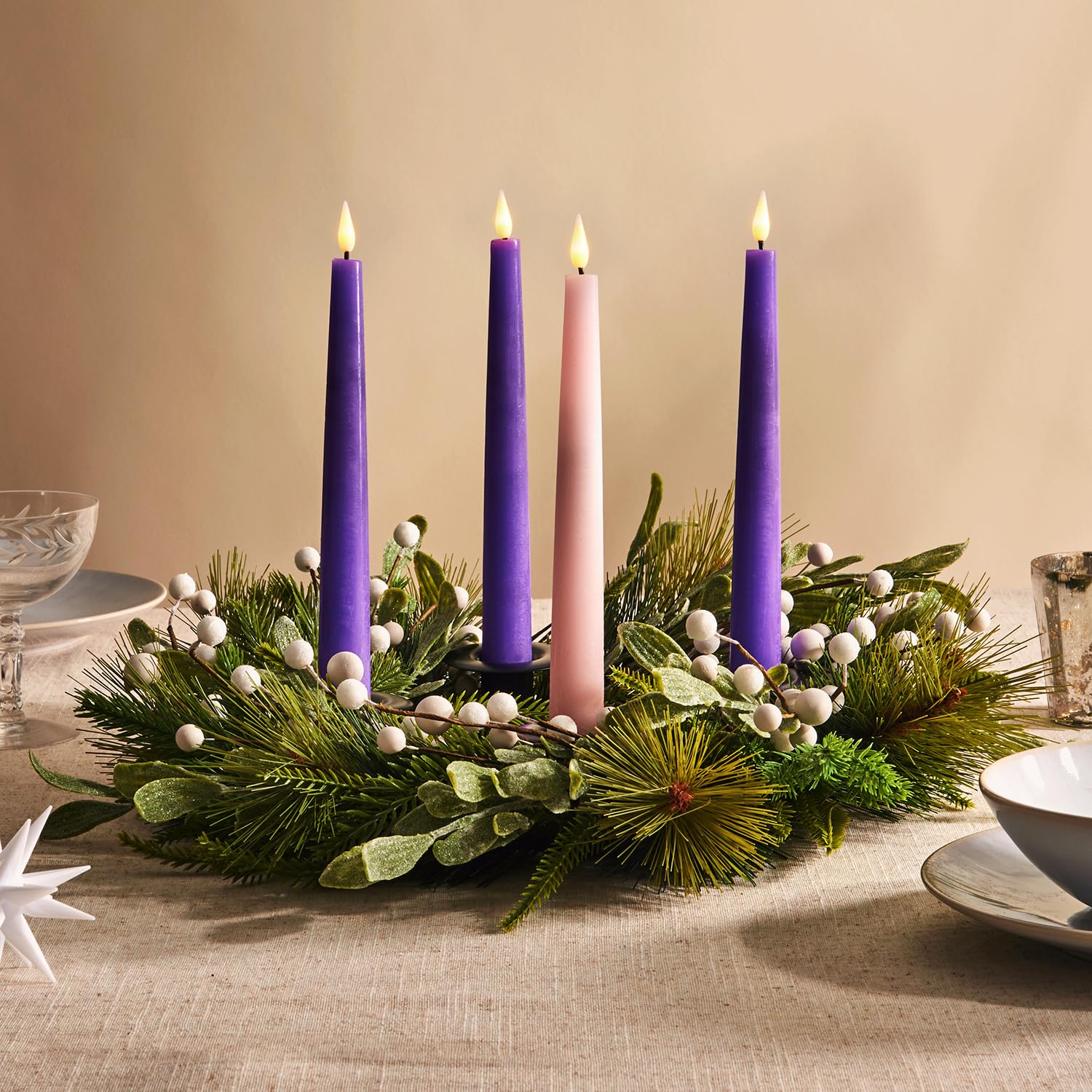 Lamplust Battery Operated Advent Candles Set Of 4, 9 Inch Purple & Pink Flameless Candles, Flameless Taper Candles For Advent Wr