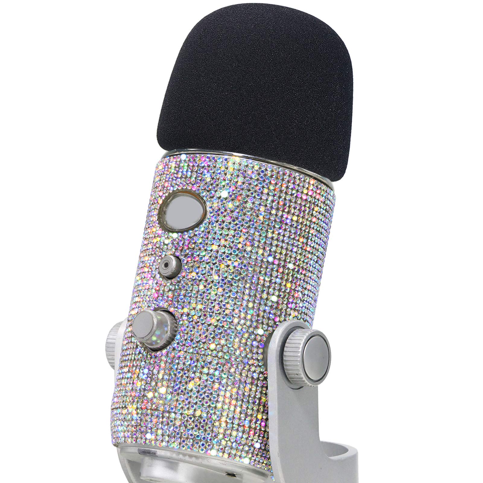 YOUSHARES Blue Yeti Pop Filter   Cute Glitter Sticker, Bling Diamond Shiny Skin with Mic Foam Winscreen Compatible with Blue Yeti Microphones (Silver)