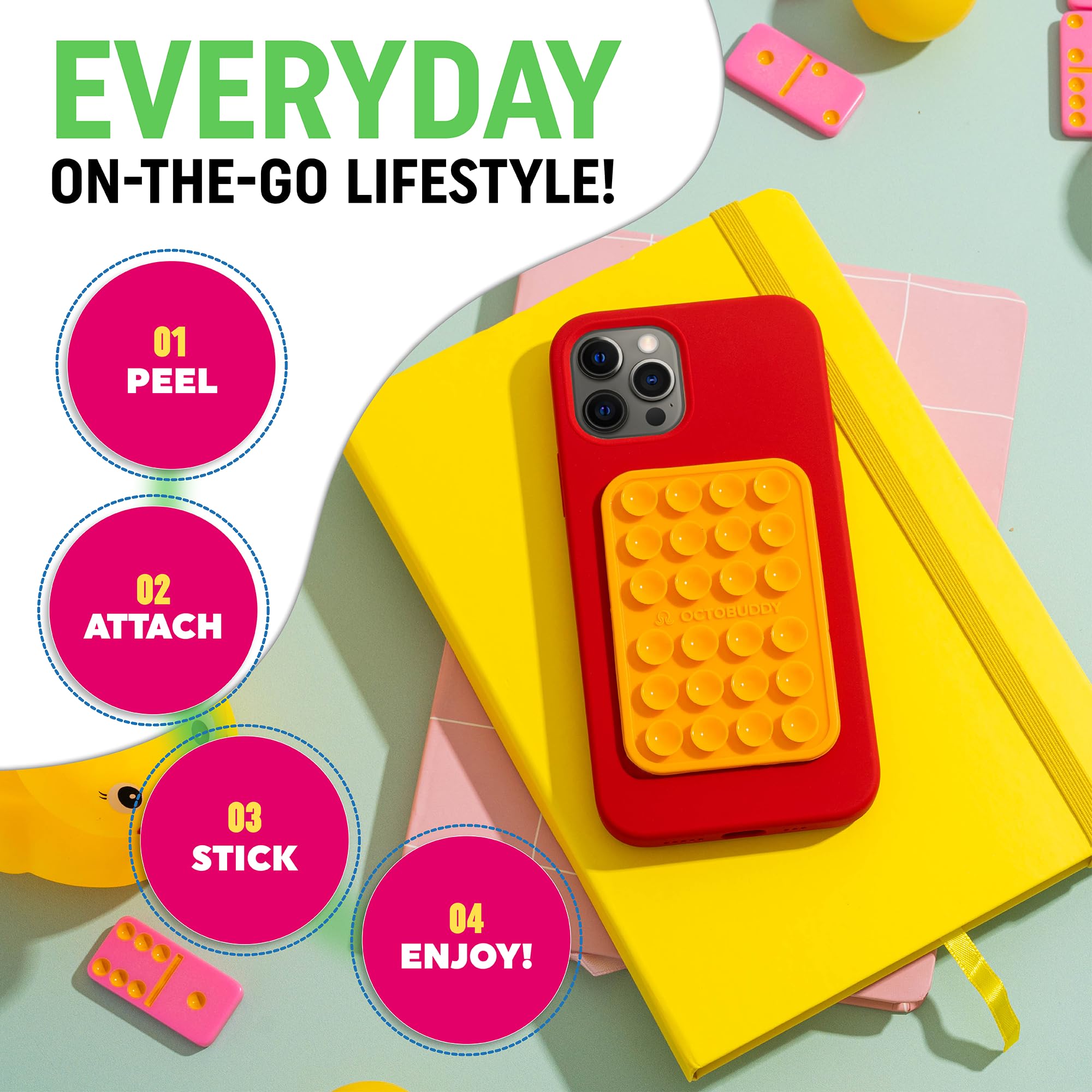 Octobuddy   Silicone Double Sided Suction Phone Case Detachable Mount   Hands Free, Strong Grip Holder For Selfies & Videos   Ip