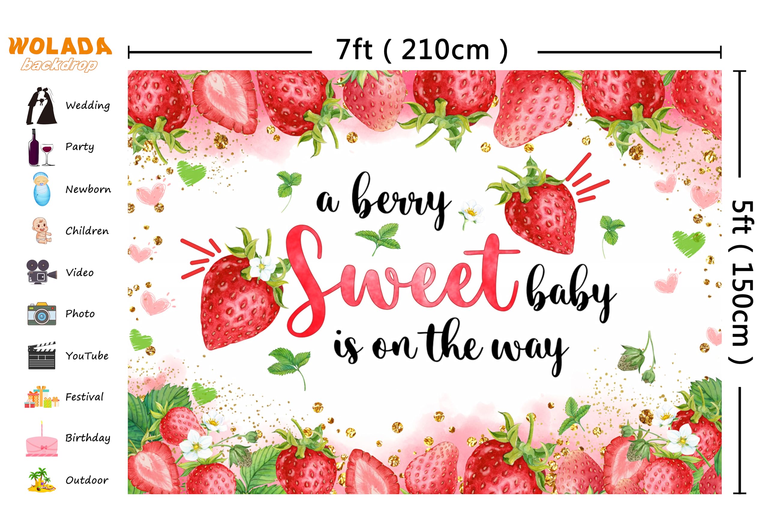 Wolada 7X5Ft Strawberry Baby Shower Backdrop Strawberry Baby Gift Party Photo Backgdrop A Berry Sweet Baby Is On The Way Photogr