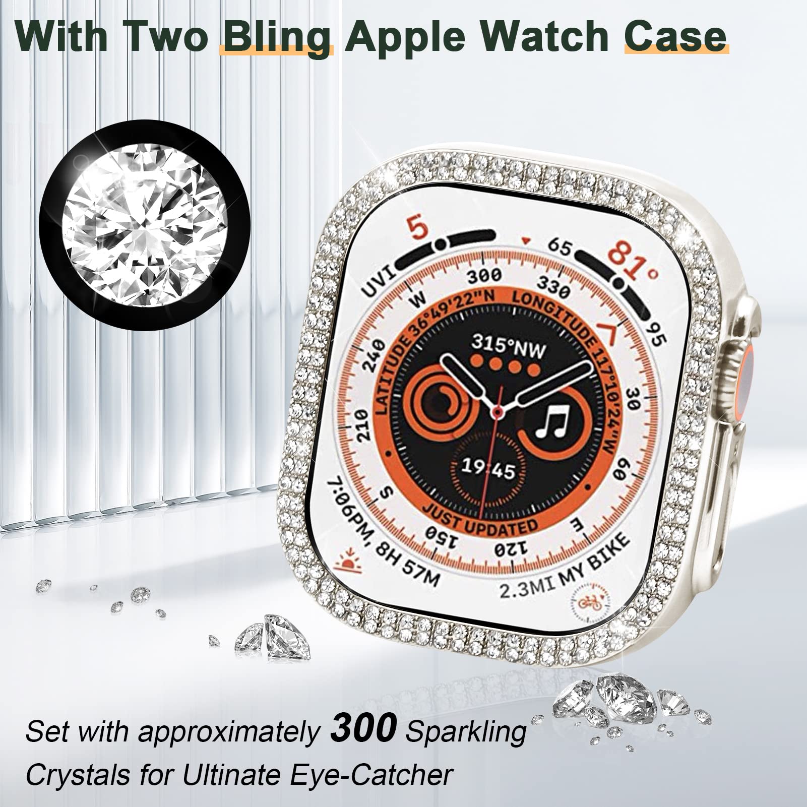 Mosonio Compatible With Apple Watch Band Ultra 2/ Ultra 49Mm With Case Women, Jewelry Replacement Metal Wristband With 2P Pc Pro