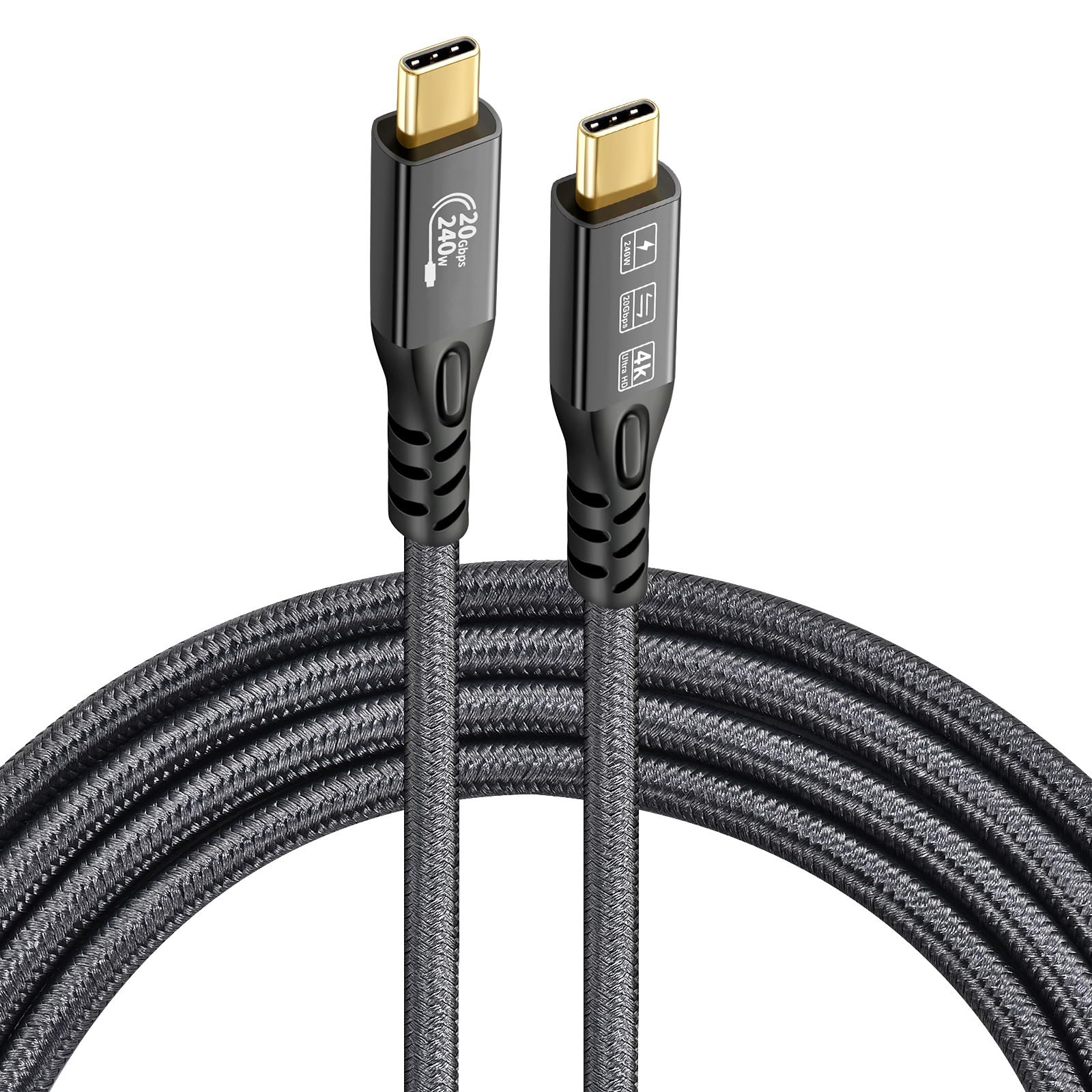 Chenlenic Usb C 3.2 Gen2X2 20Gbps, 2 X Type C 4K@60Hz Uhd Video 5A/240W Pd3.1 Fast Charge Cord With E Marker Compatible With Thu