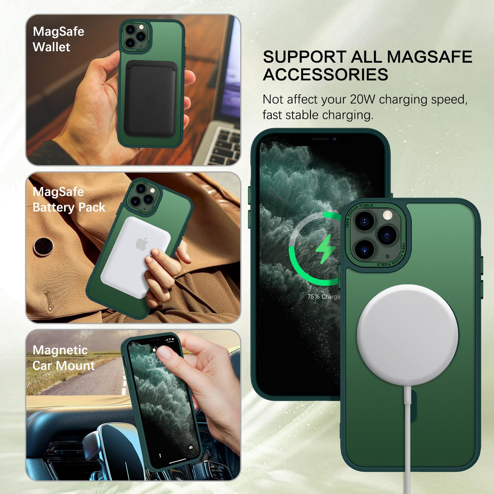 Bentoben For Iphone 11 Pro Case [Compatible With Magsafe] Translucent Matte Magnetic Iphone 11 Pro Phone Case Slim Shockproof Bu