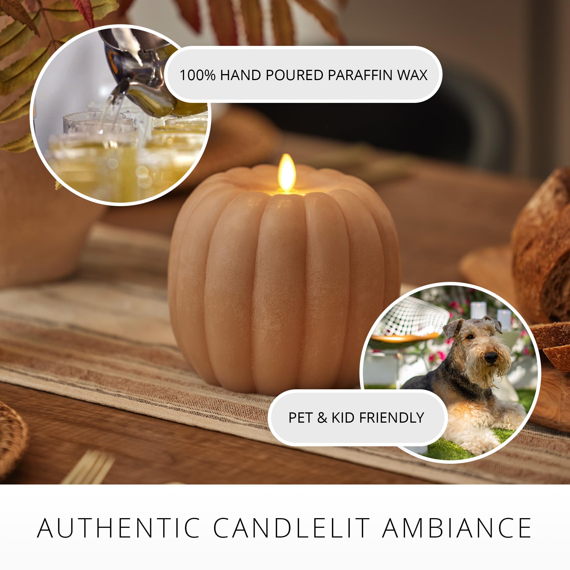 Luminara Tall Pumpkin Figural Flameless Flickering Moving Flame Led Candle (5.7'' X 5.5''), Chalky Finish Real Unscented Wax, Ti