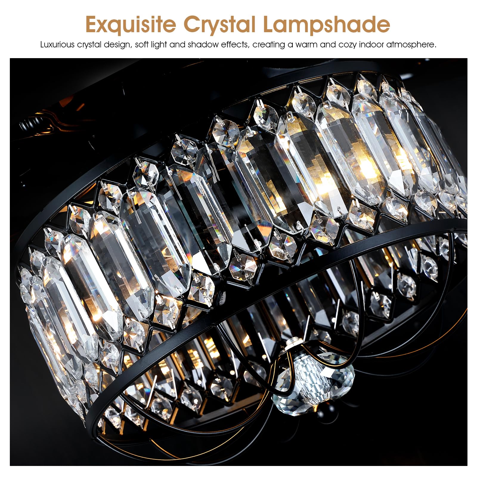 Kviflon Chandelier Ceiling Fans With Lights   52 Inch Modern Farmhouse Fandelier Ceiling Fan With Remote, Crystal Ceiling Fan Li