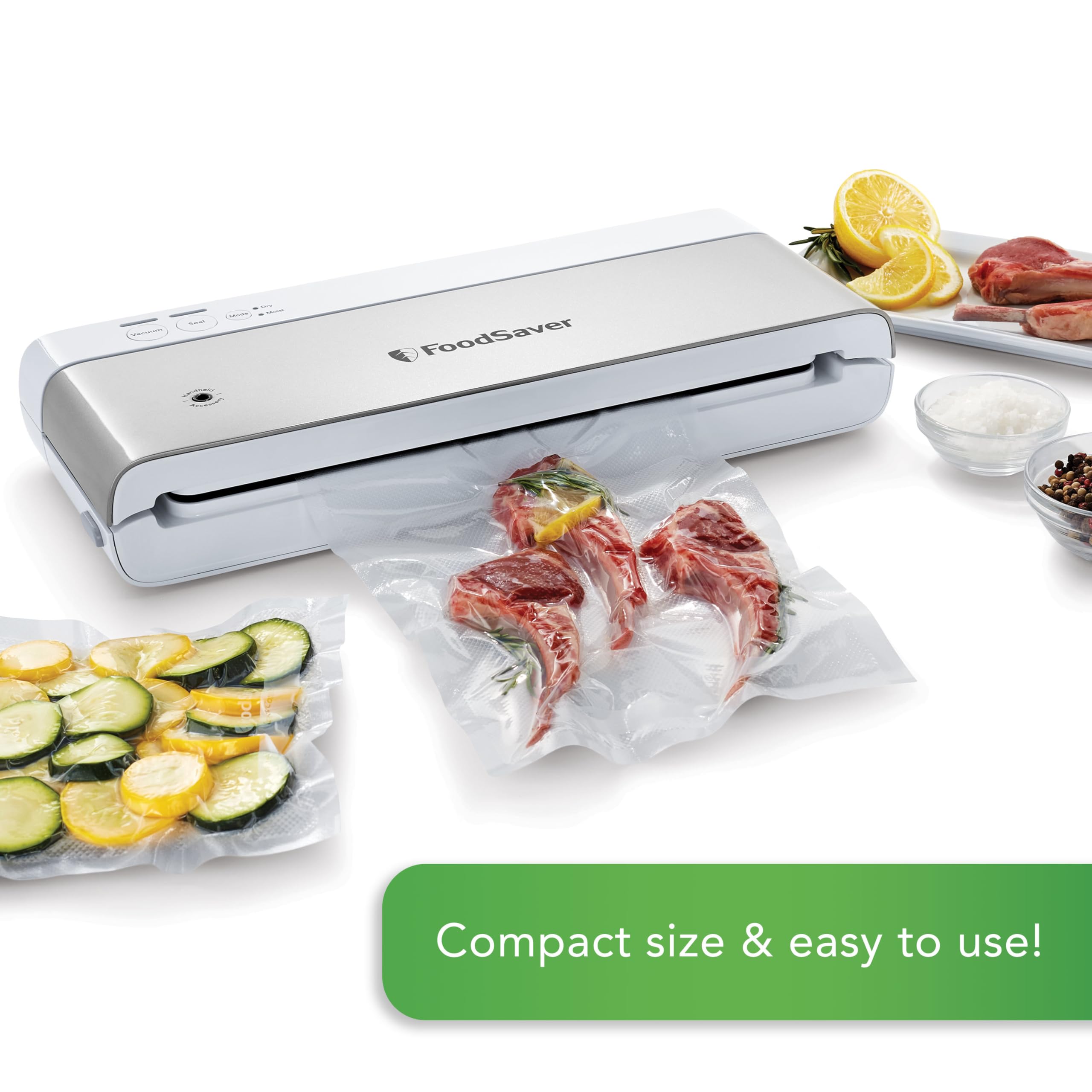 Foodsaver Compact Vacuum Sealer Machine With Airtight Bags And Roll   Ideal For Sous Vide And Airtight Food Storage, White