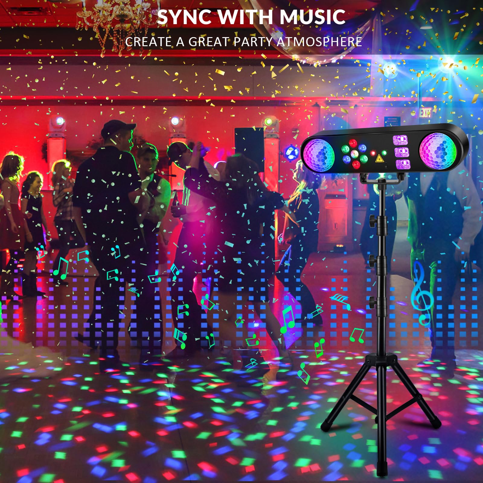 Dj Lights With Stand - 5In1 Party Bar Light Set - Rotating Disco Ball, Uv, Strobe, Pattern & Par Light - Remote Control Dj Light