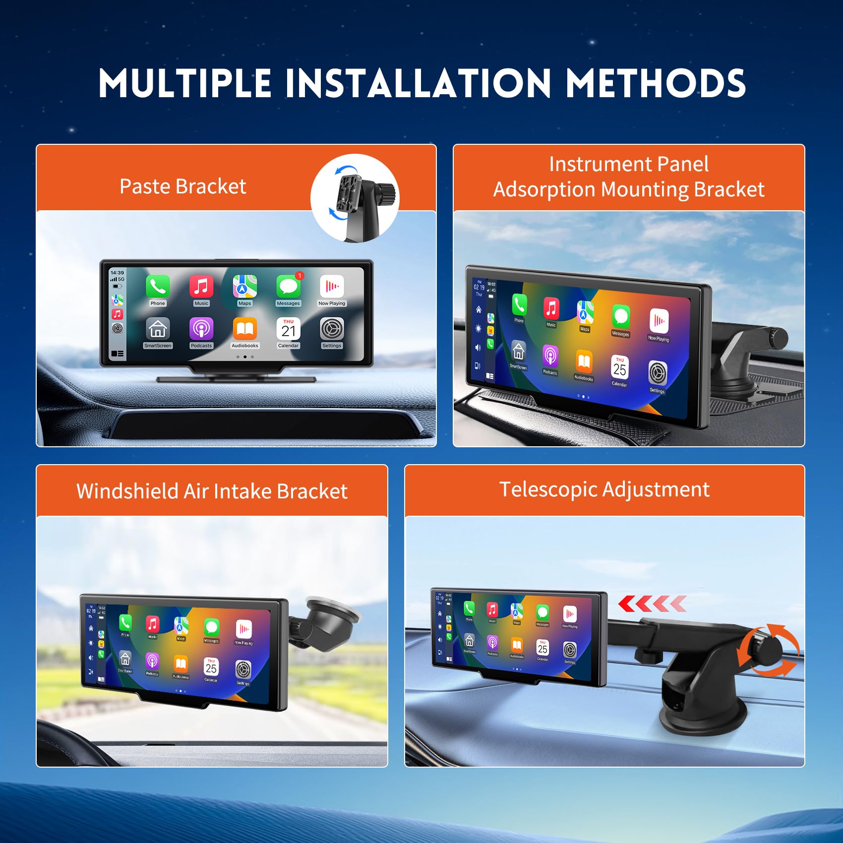 10.26'' Hd Wireless Android & Carplay Screen For Car, Portable Touchscreen Car Stereo With 4K Dash Cam, 1080P Backup Camera, Blu