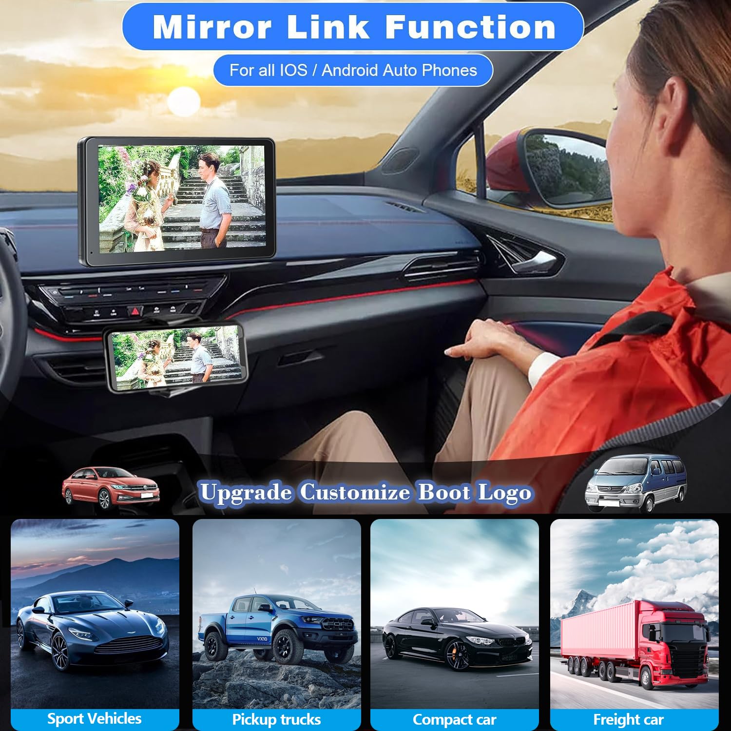 Hieha Wireless Carplay Screen For Car, 7'' Hd Portable Touchscreen Car Stereo With Apple Carplay & Android Auto,Mirror Link,Back