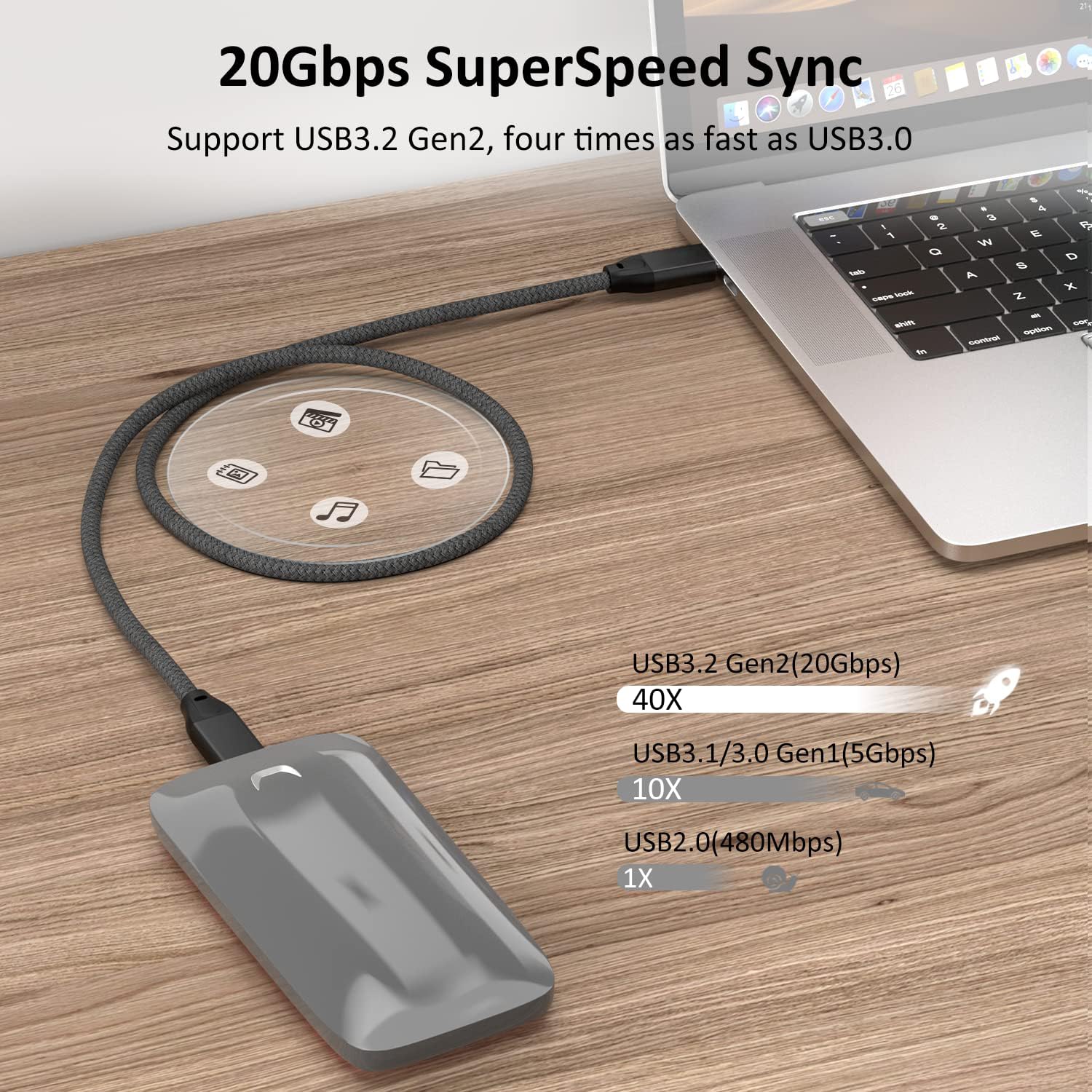 Usebean Usb C To Usb C Cable 15Ft 2Pack, Long Usb C 3.2 Gen 2X2 20Gbps Data Cable 4K Video 100W, Type C Pd Charger Fast Charging