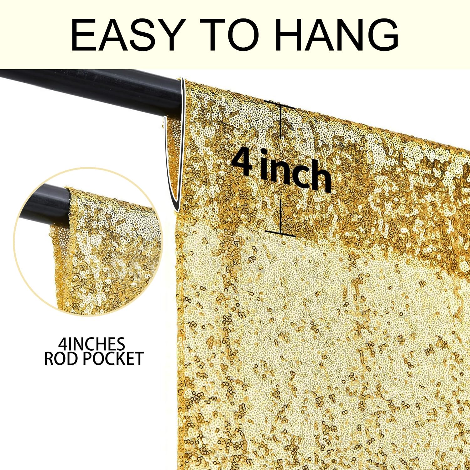 2  8Ft 4Pcs Gold Sequin Backdrop Curtains Panels, Photography Backdrop Glitter Curtains Fabric Background For Christmas Wedding