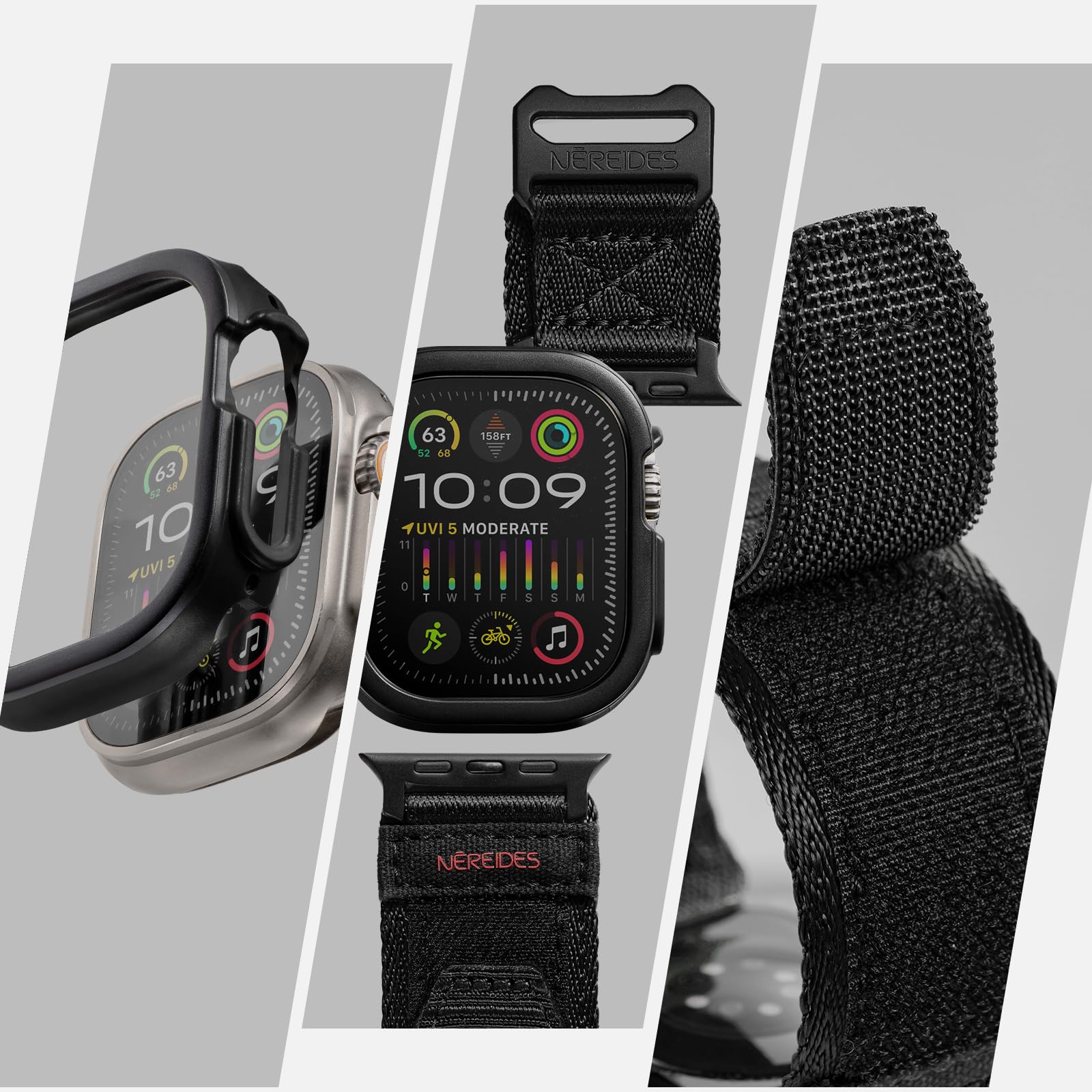 Rugged Case With Band For Apple Watch Ultra 1/2 Band 49Mm, Hook And Loop Nylon Sport Strap With Case For Iwatch Men(Black)