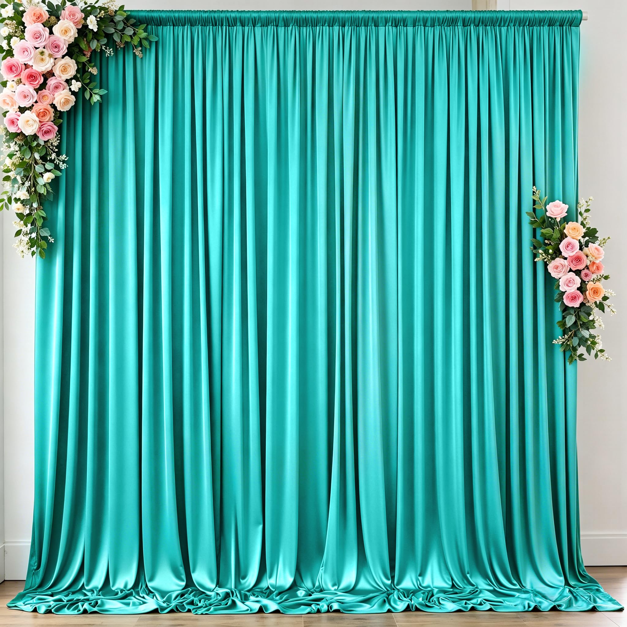 10 ft x 10 ft Wrinkle Free Turquoise Backdrop Curtain for Parties, Thick Polyester Teal Photo Backdrop Drapes,2 Panels 5ft x 10f