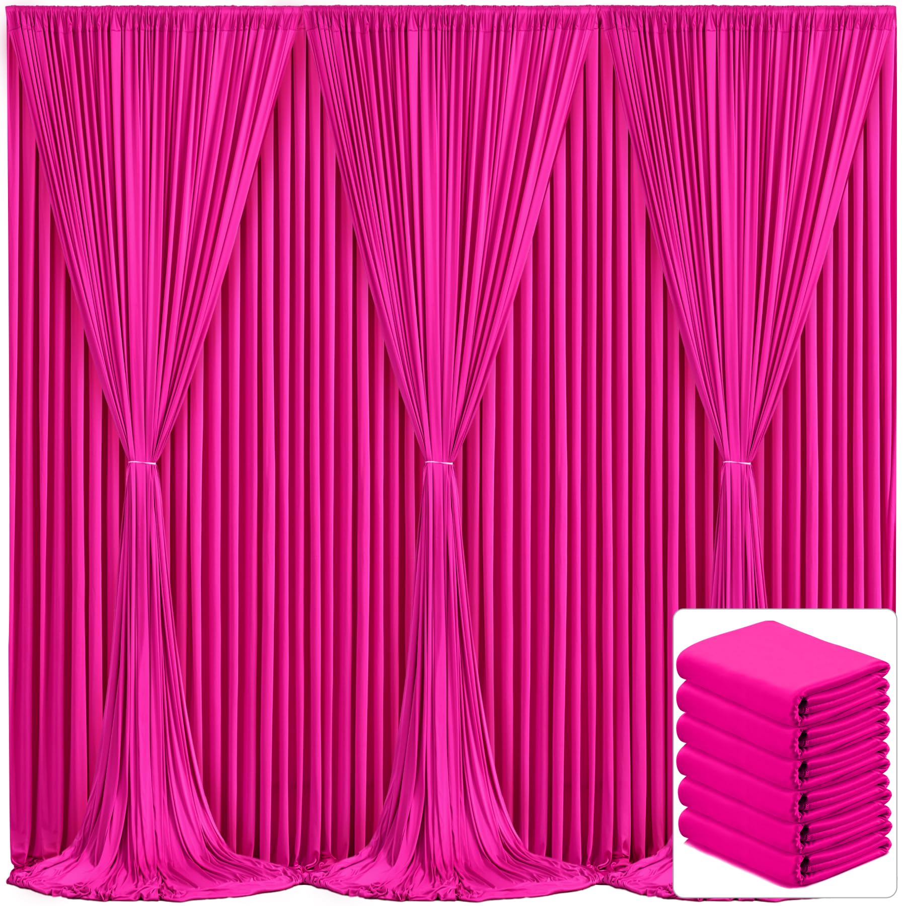 6 Panels Hot Pink Backdrop Curtain For Parties Fuchsia Wrinkle Free 30Ft X 10Ft Backdrop Drapes Panels For Baby Shower Birthday