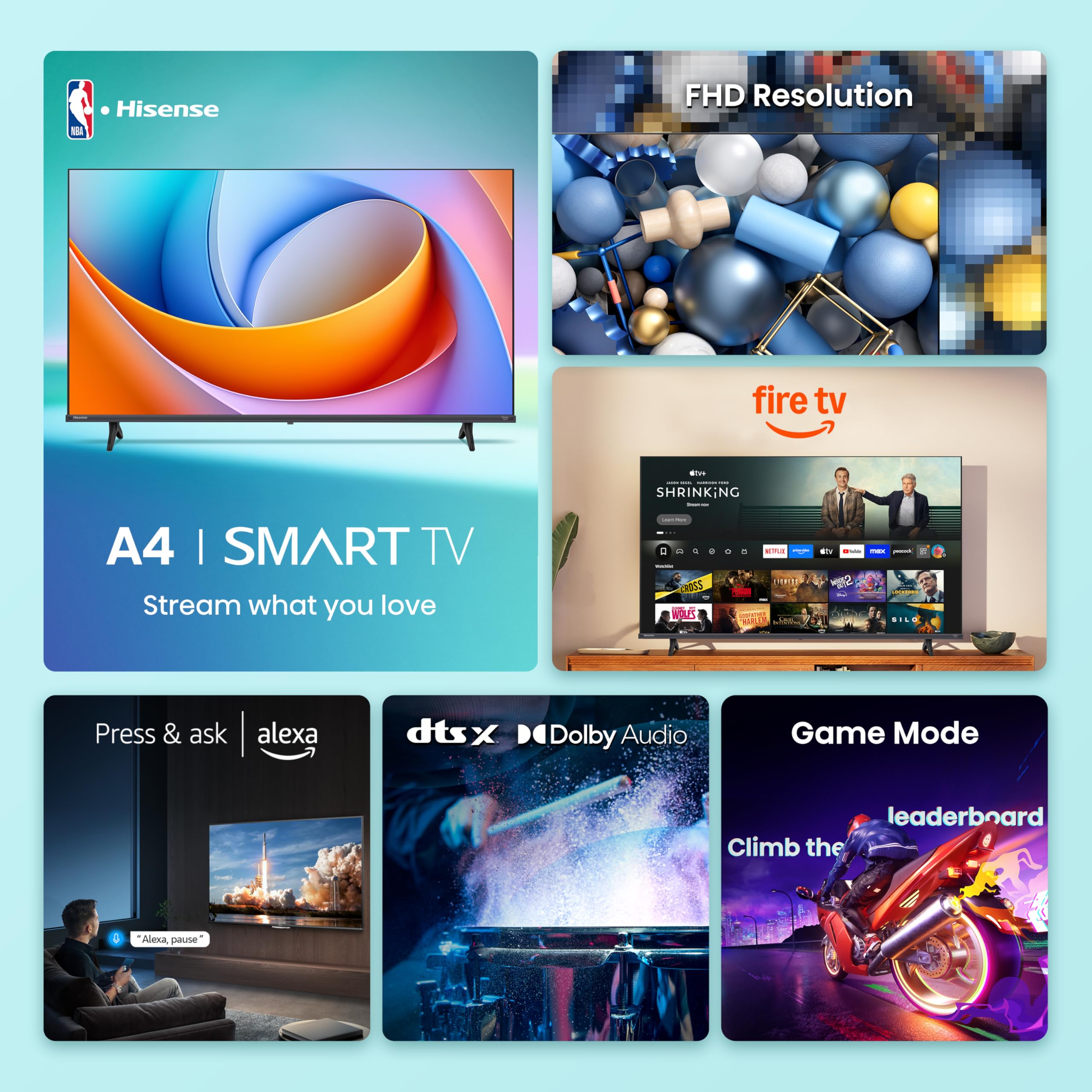 Hisense 43 Class A4 Series (43A4Nf, 2025 Model) Fhd Smart Fire Tv, Voice Remote With Alexa, Dts Virtual: X, Slim Bezel Design, F