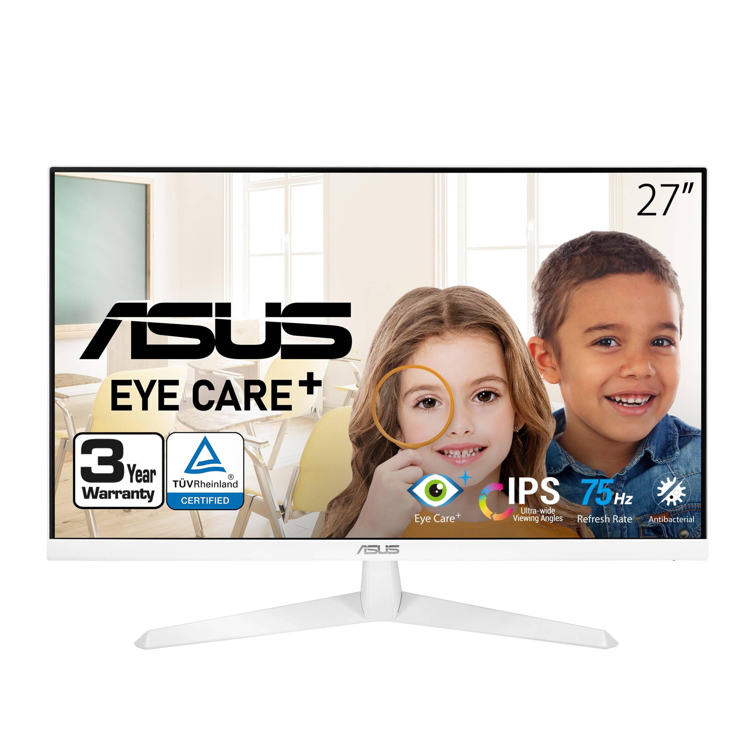 Asus Vy279He W 27    1080P Monitor   White, Full Hd, 75Hz, Ips, Adaptive Sync/Freesync, Eye Care Plus, Color Augmentation, Rest