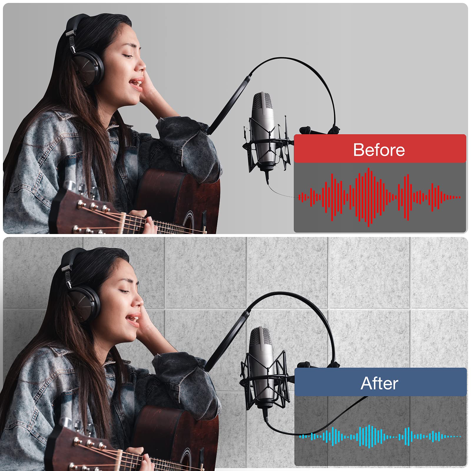 Lebenforce Self Adhesive Acoustic Panels Tiles 12 Pack, 12'' X 12'' X 0.4'' Polyester Sound Proof Padding, High Density Soundpro