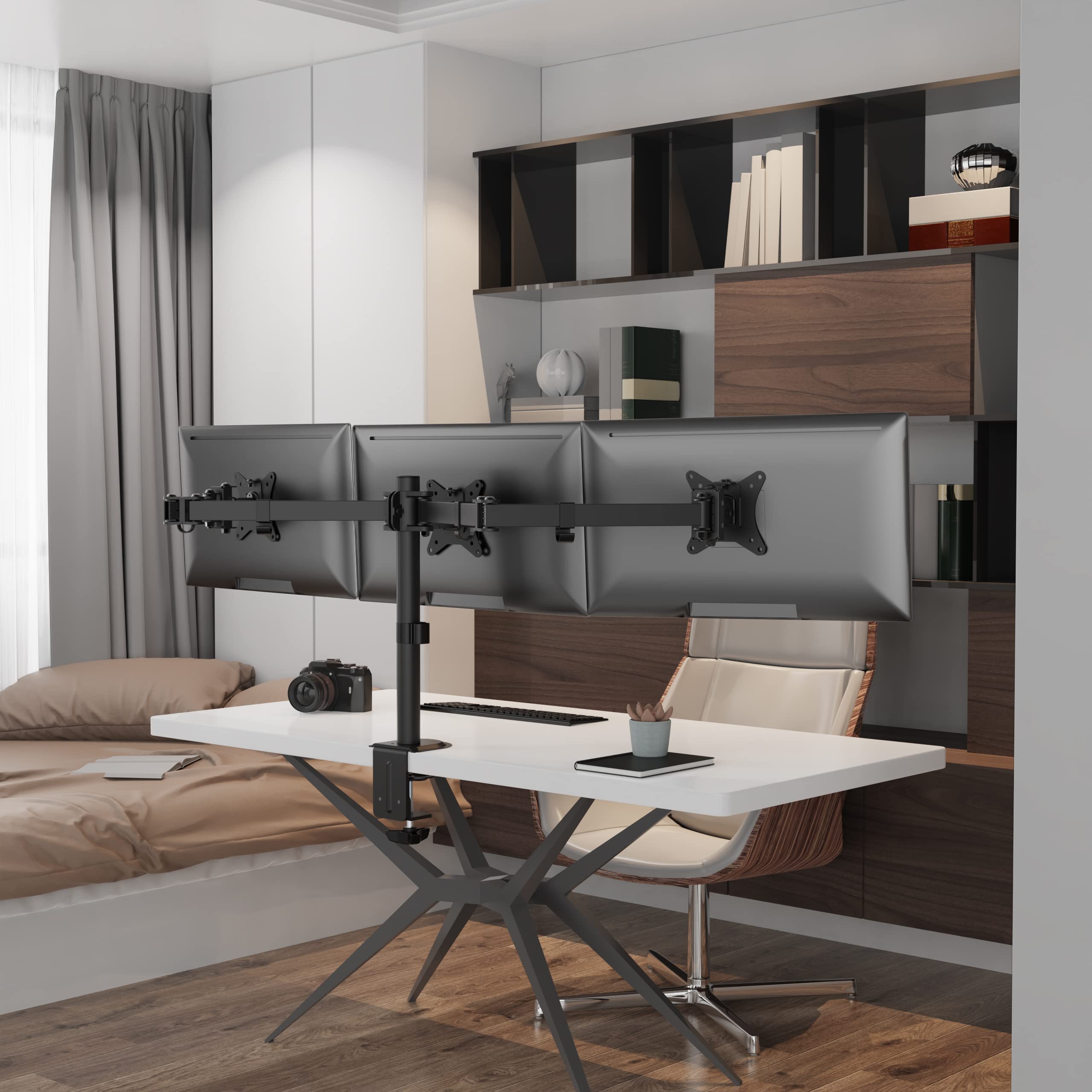 Triple Monitor Mount, 3 Monitor Desk Mount For 3 Screens Up To 24 Inches, Fully Adjustable Vesa Monitor Stand (Imt66 03), Black