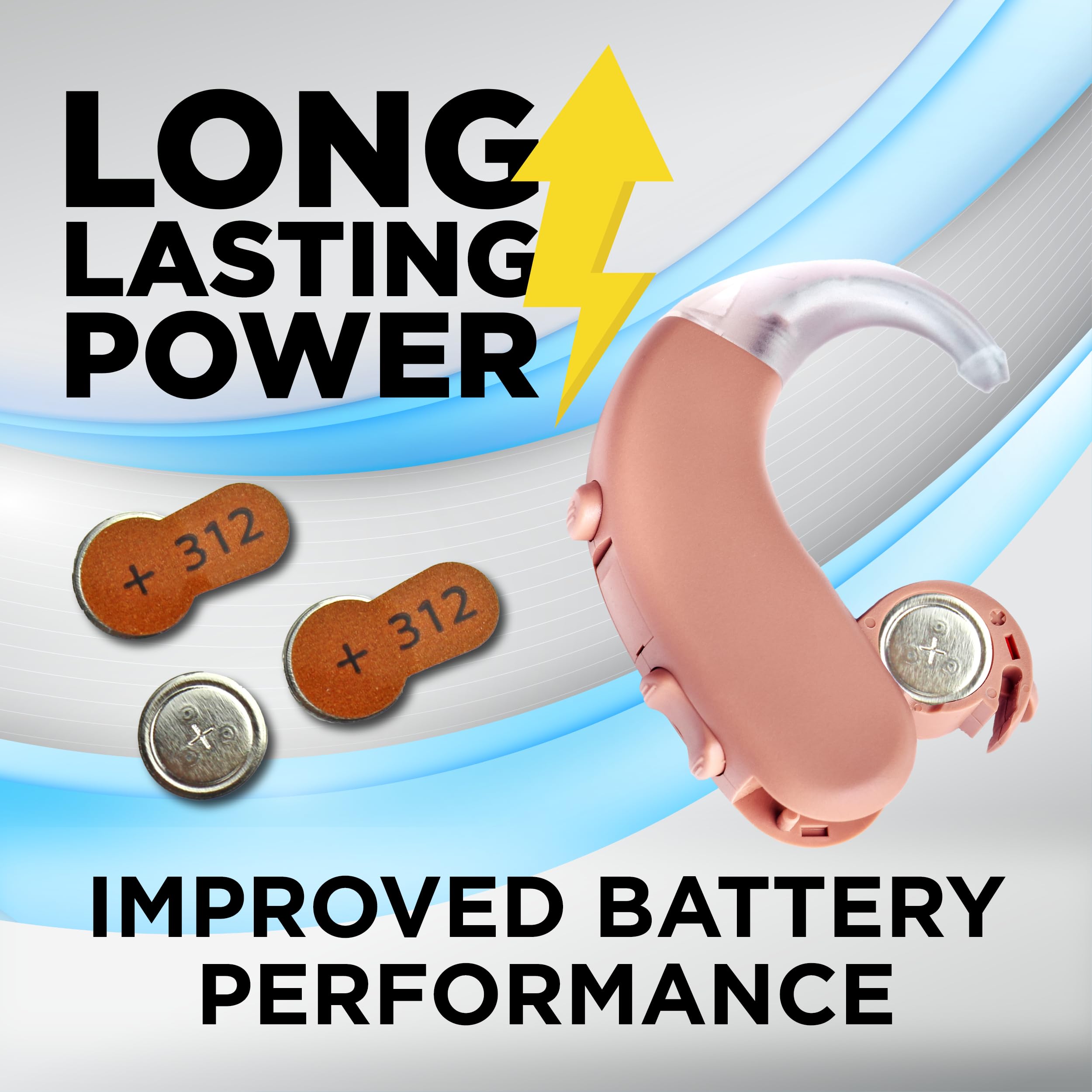 Powermax Size 312 Hearing Aid Batteries, 180 Count Long Lasting Battery Pack, Brown Long Tab For Easy Change