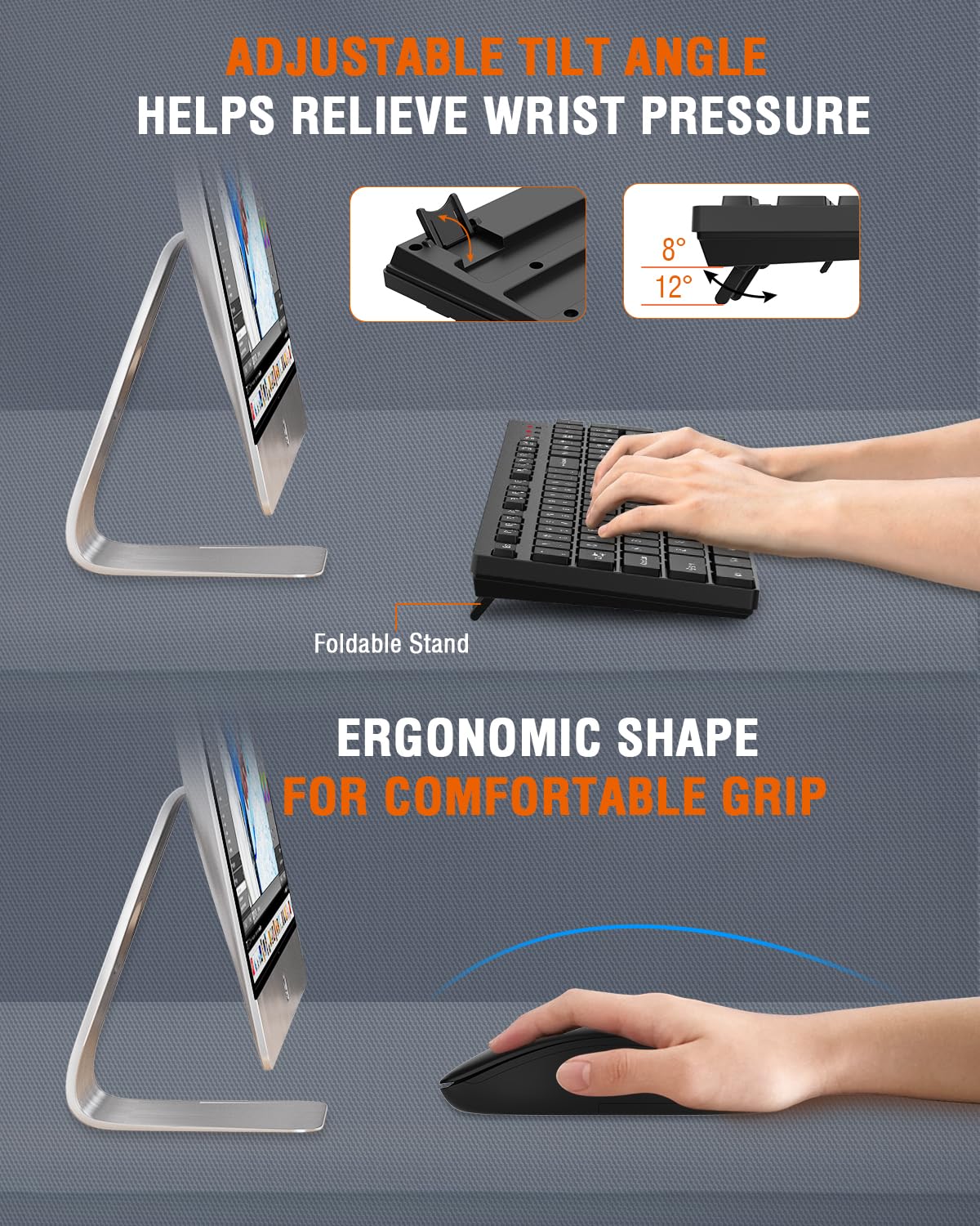 Wireless Keyboard And Mouse Combo, Edjo Silent Full Size Usb Keyboard Mouse, Long Battery Life, Lag Free, 2.4Ghz Cordless Keyboa