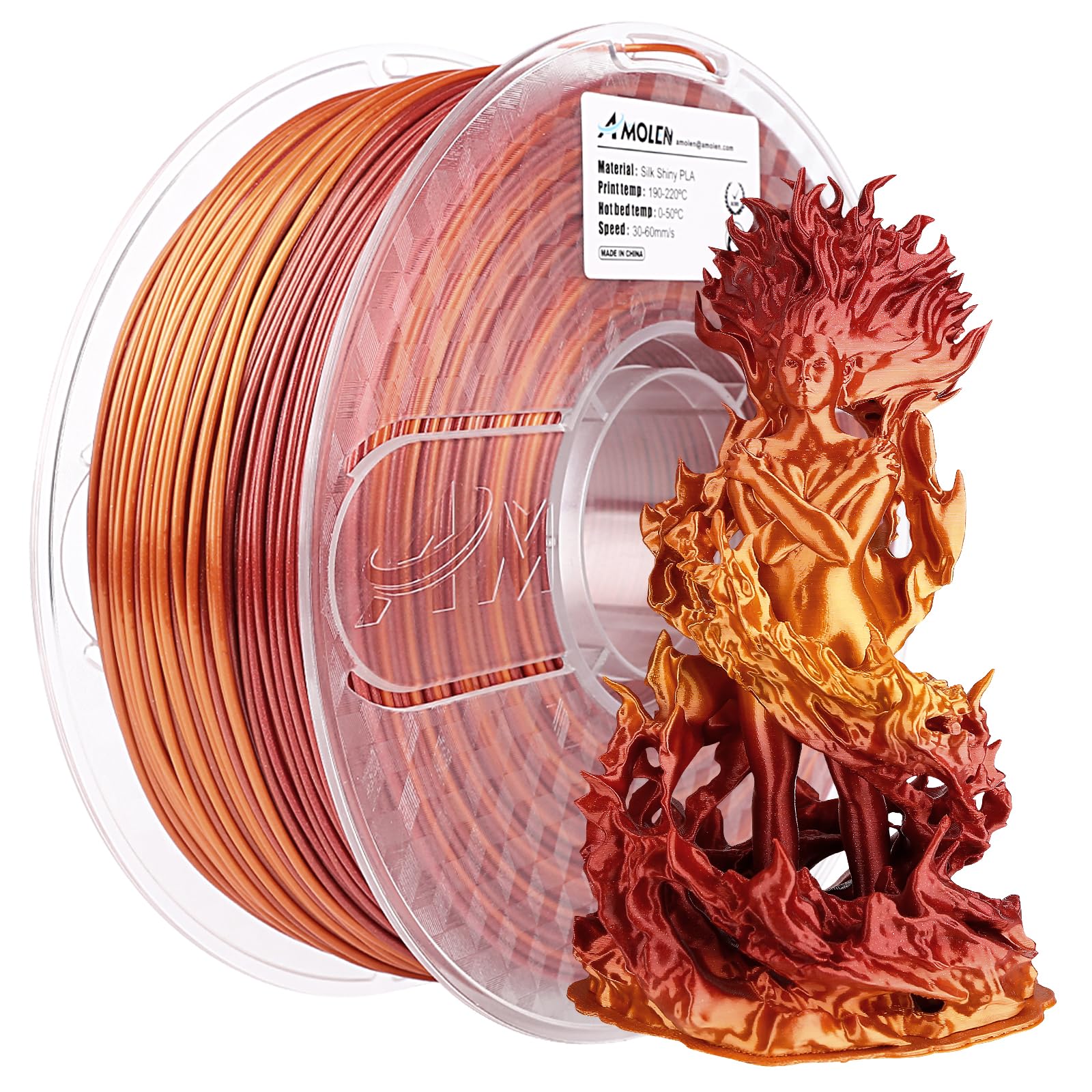 Amolen Pla 3D Printing Filament, Pla Filament 1.75Mm Silk Shiny Filament Red Gold Filament, 3D Printer Gradient Pla Filament 1Kg