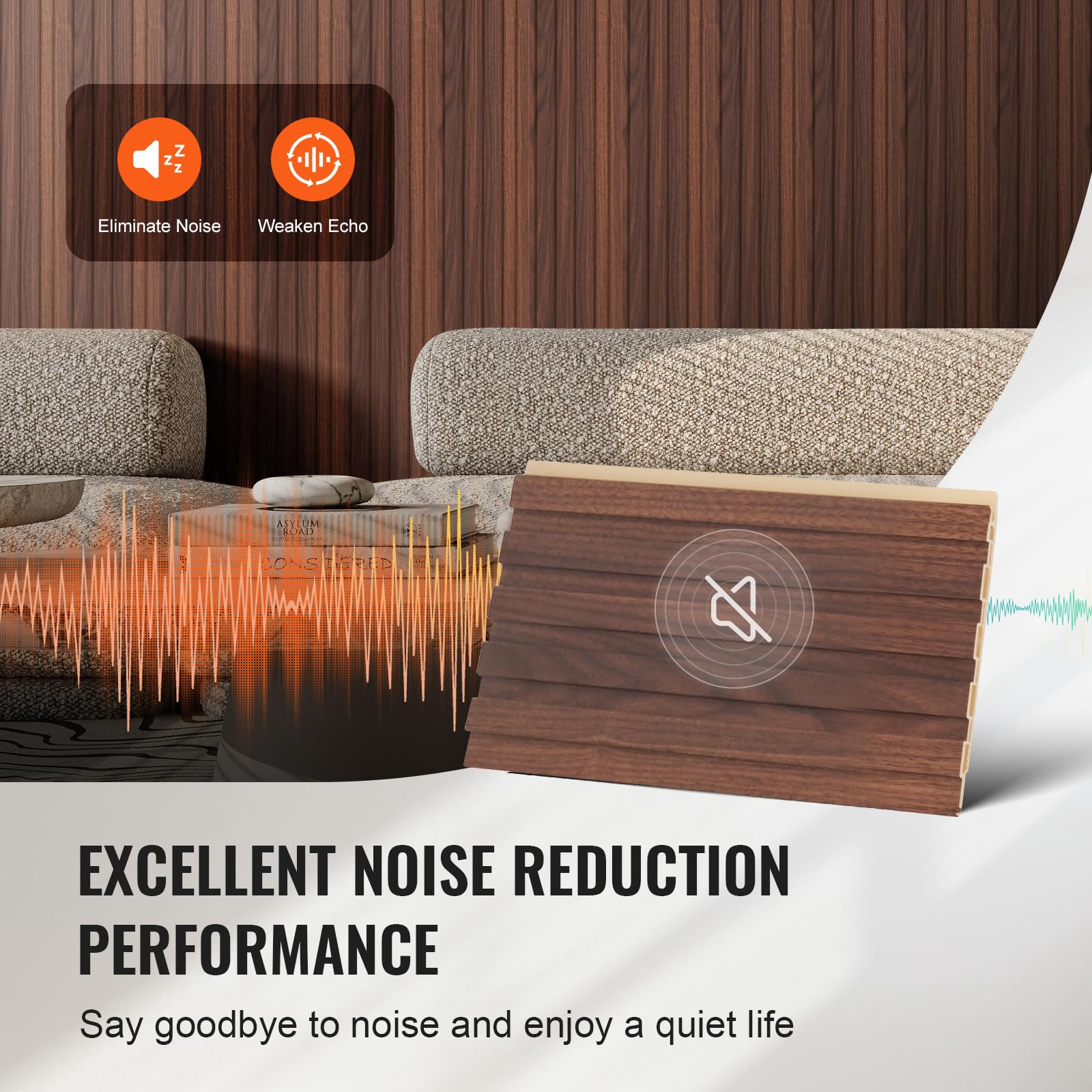 Vevor Wood Slat Acoustic Panels, 8 Pcs 96 X 6 Inch, Wpc Accent Wooden Wall Panels For Modern Interior Wall, Faux Wood Wall Board