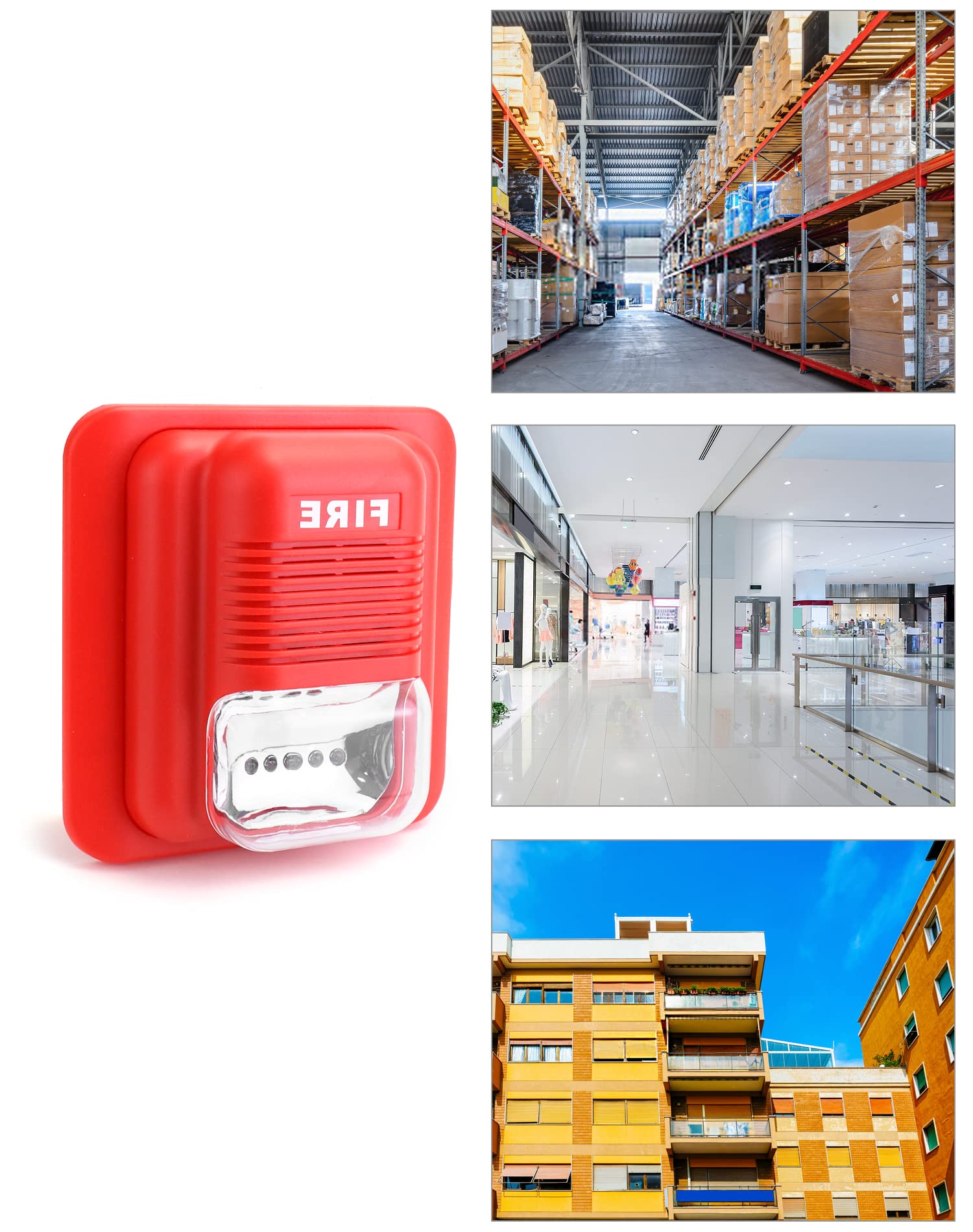 Qwork Fire Alarm, 2 Pack 12 / 24V Dc Wired Sound And Light Fire Alarm Warning Strobe Siren Horn, Sound Alarm Security System Sen