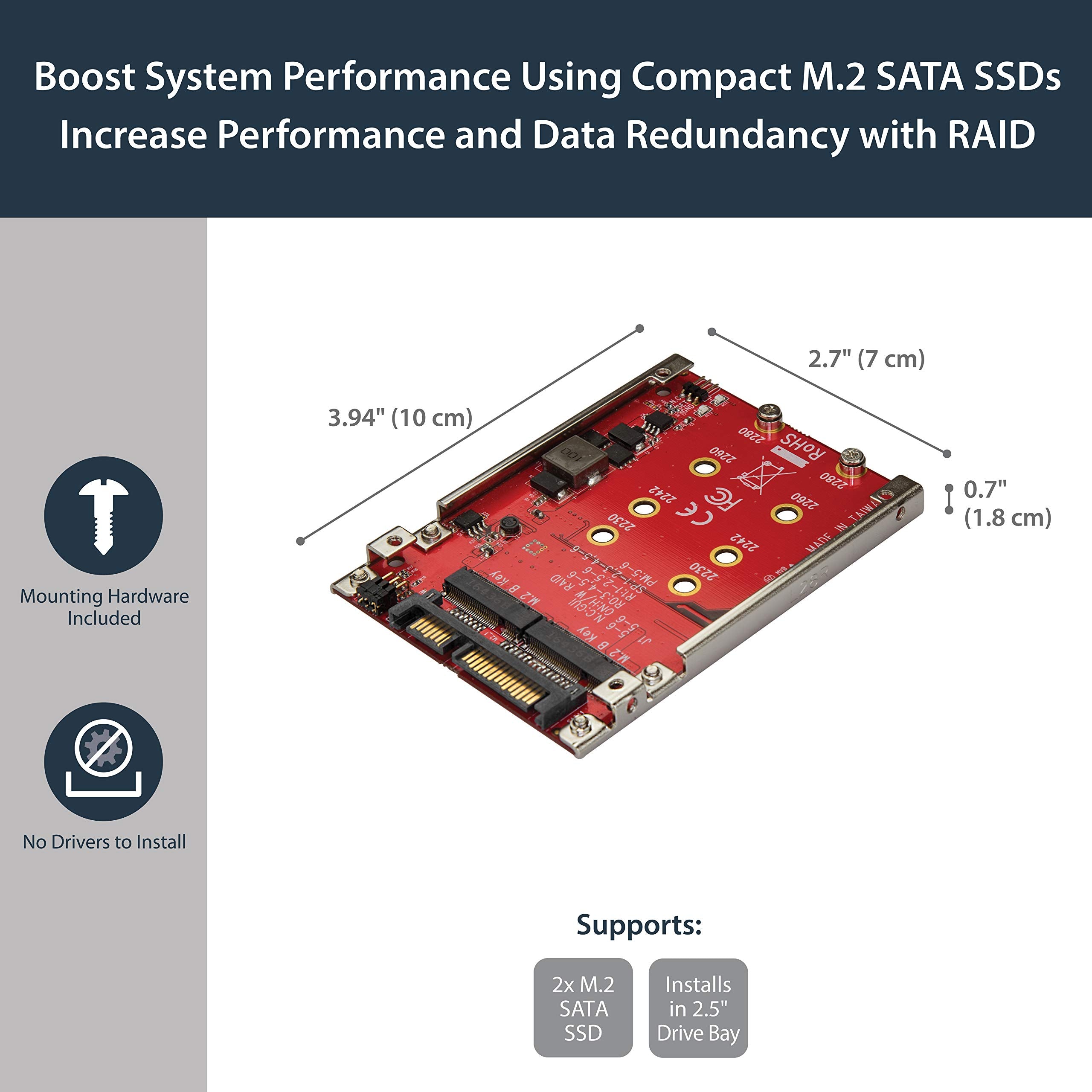 Startech.Com M.2 To Sata Adapter   Dual Slot   For 2.5In Drive Bay   Raid   M.2 Ssd   M.2 Adapter   M.2 Ssd Adapter (S322M225R)