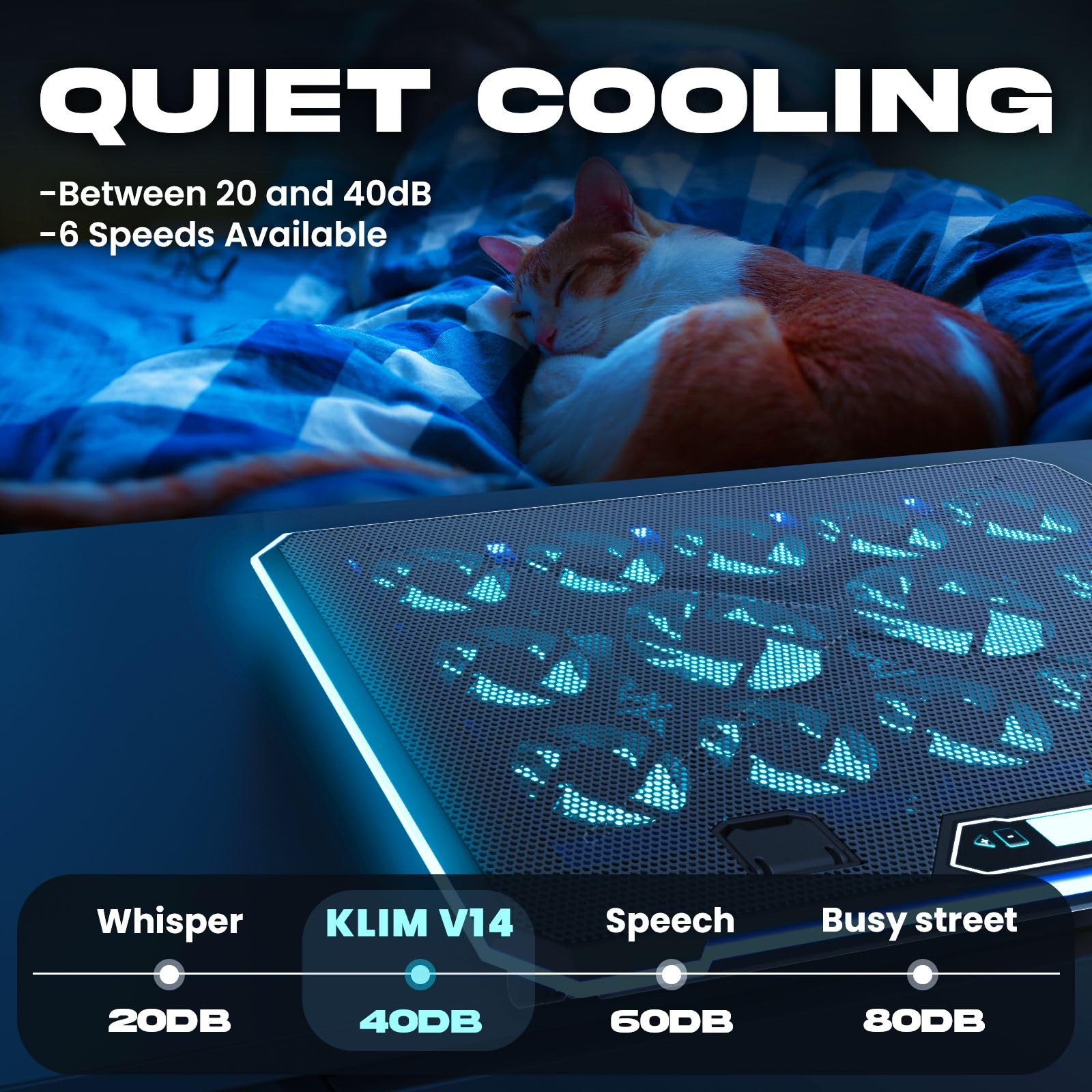 Klim V14 Gaming Laptop Cooling Pad, 14 Fans, Rgb, Compatible Up To 17 Inches, 2 Usb Ports, Mobile Phone Holder, 5 Years Protecti