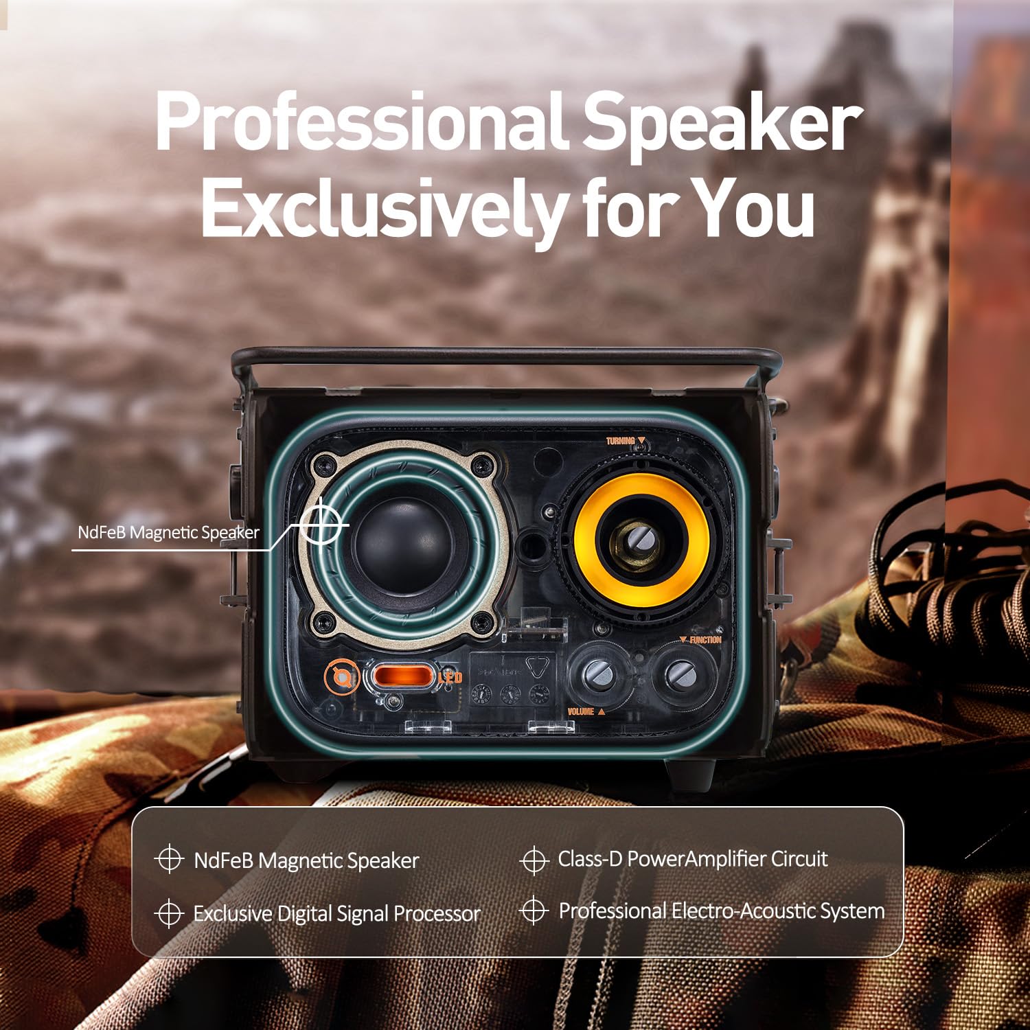 Muzen Wild Radiooo Portable Bluetooth Speaker, Fm Radio Speaker With Portable Shoulder Strap, Vintage Rugged Wireless Speaker, Metal Outer Case, Loud Stereo Sound, For Home Outdoor Travel Camping