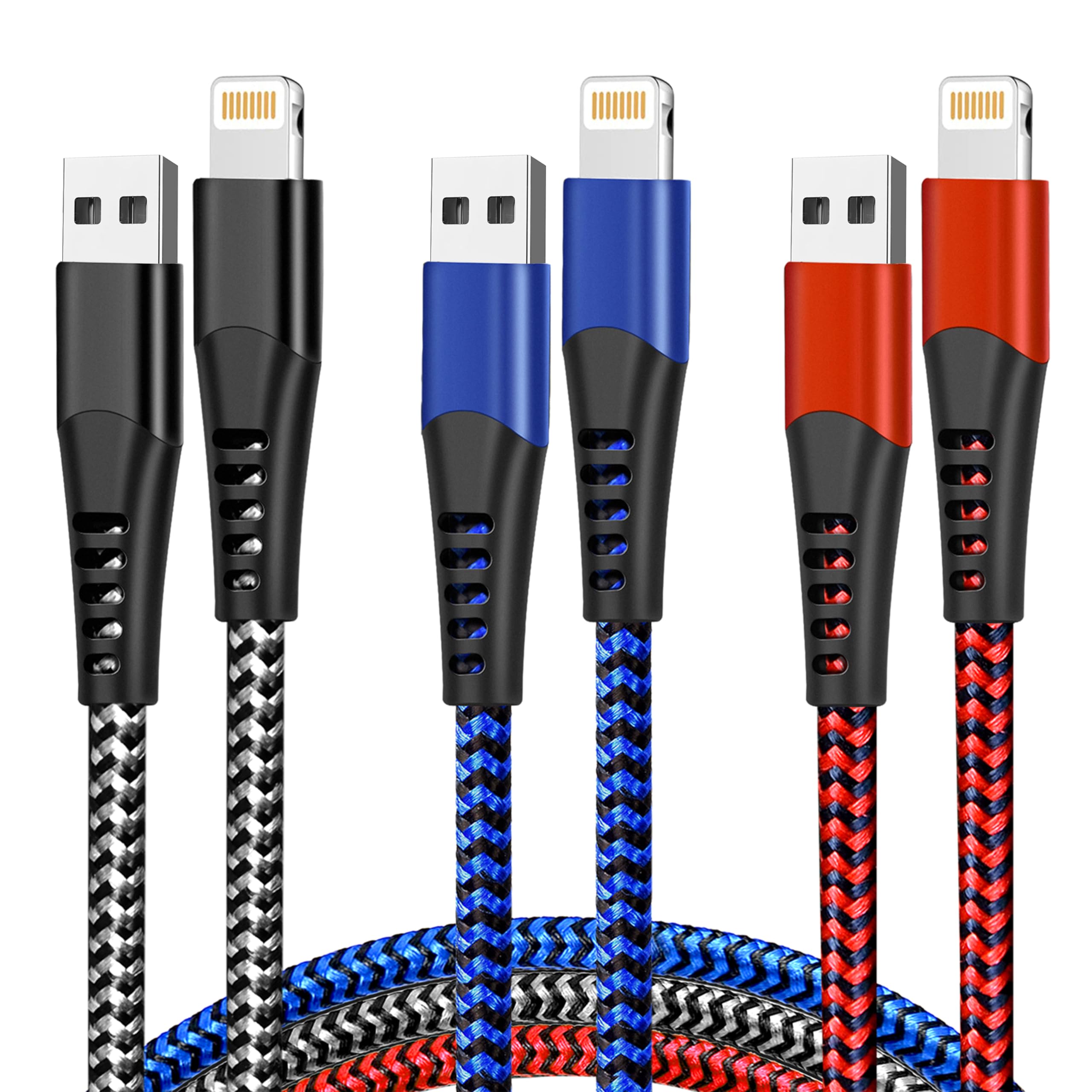 Cugunu Usb Lightning Cable 3 Pack 6Ft Iphone Charger Apple Mfi Certified Nylon Braided Fast Charging Cord Compatible With Iphone 14/13/12/11/X/Max/8/7/6/5/Se/Plus/Ipad