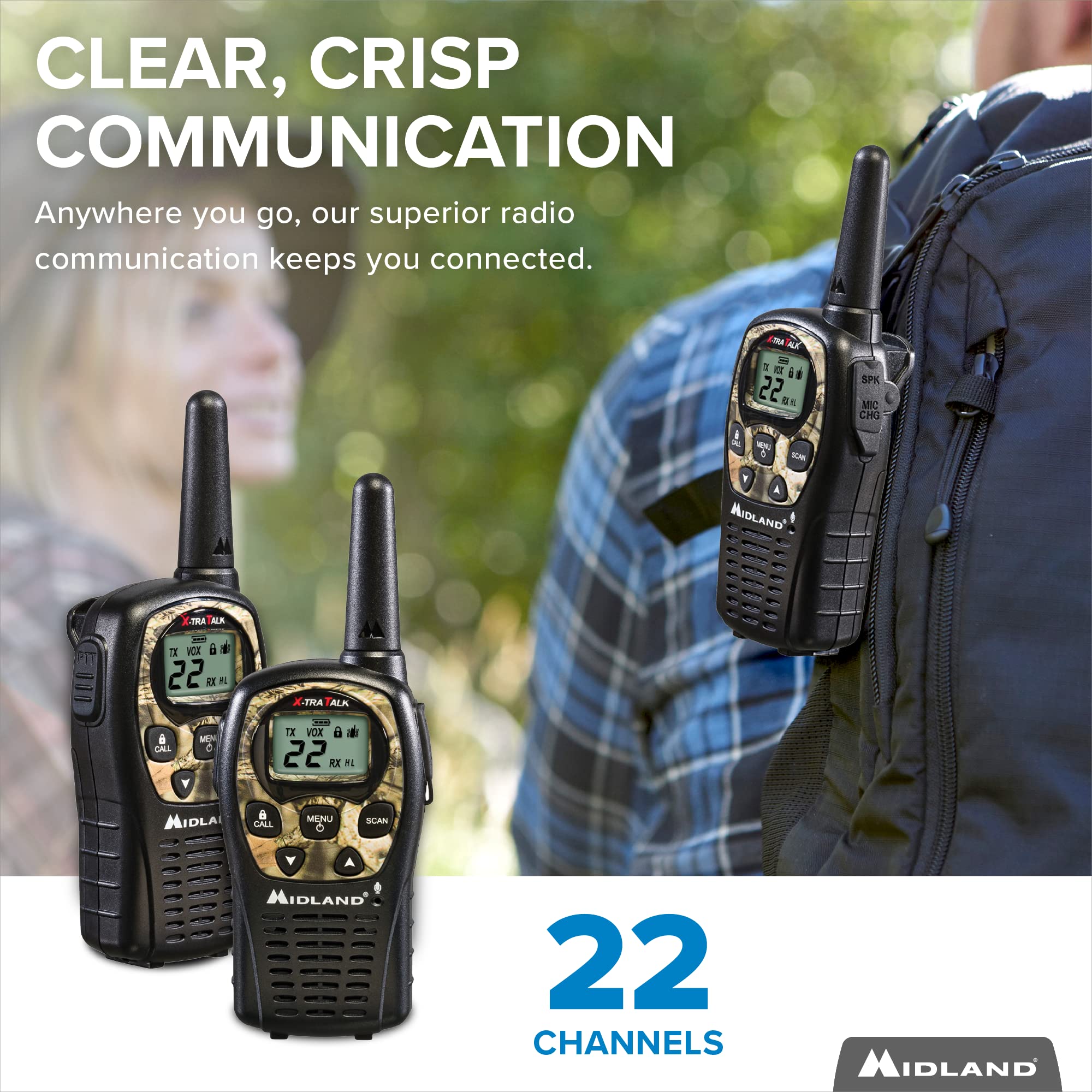 Midland Lxt535Vp3 Frs Walkie Talkie   Long Range Two Way Radio Channel Scan, Silent Operation (Mossy Oak Camo, 2 Radios)
