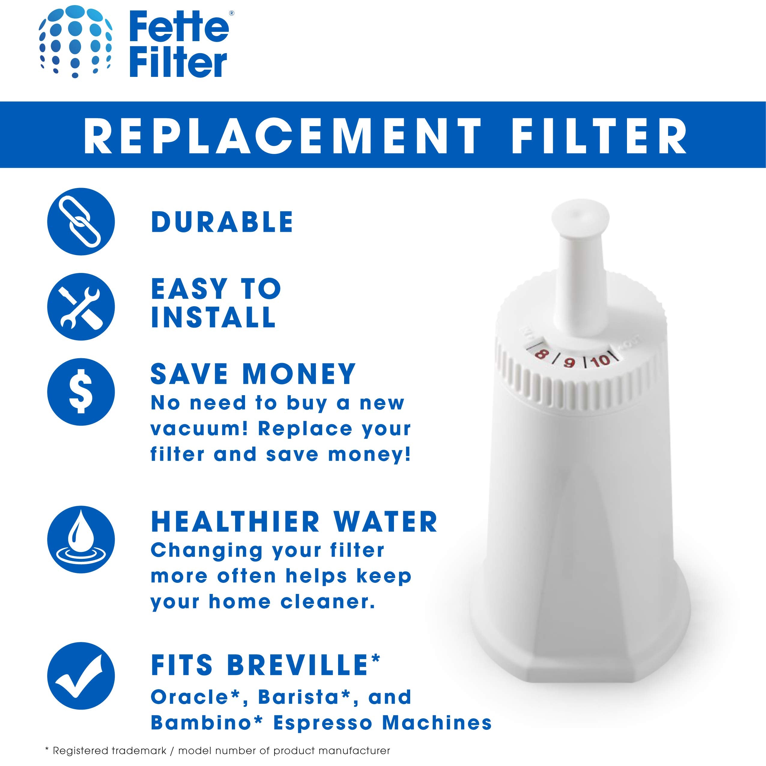 Bes008Wht0Nuc1 Replacement Water Filter Compatible With Breville Claro Swiss For Oracle, Barista & Bambino   Compare To Part # B