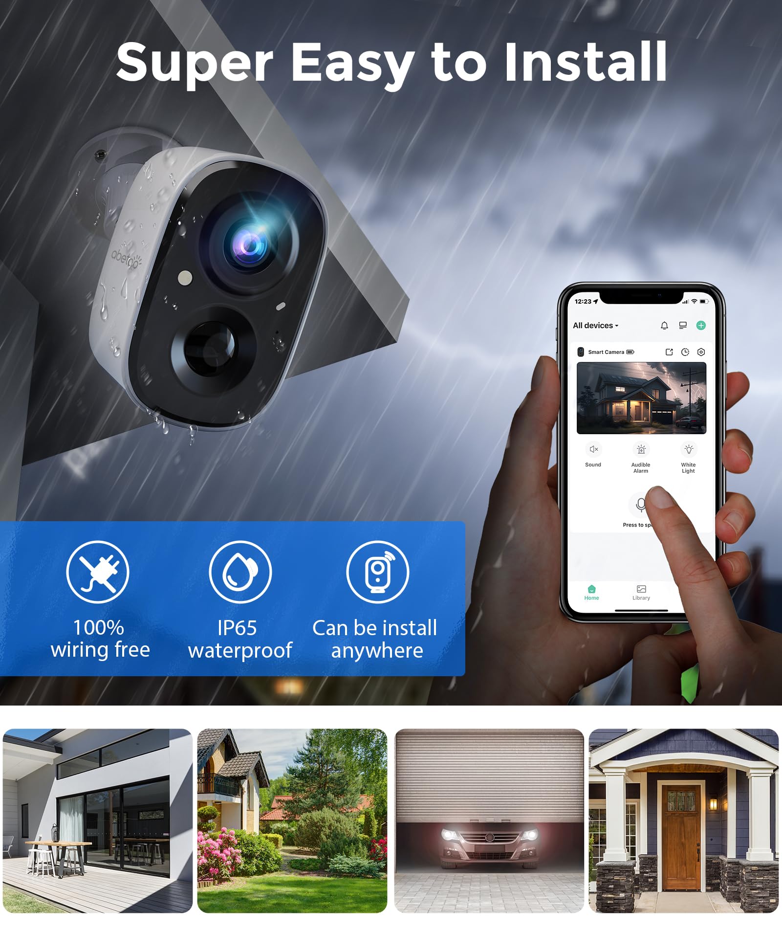 Abetap Wireless Security Camera   Outdoor Wifi Security Cameras W/Color Night Vision, Ai/Pir Detection, 2 Way Talk, Cloud/Sd, We