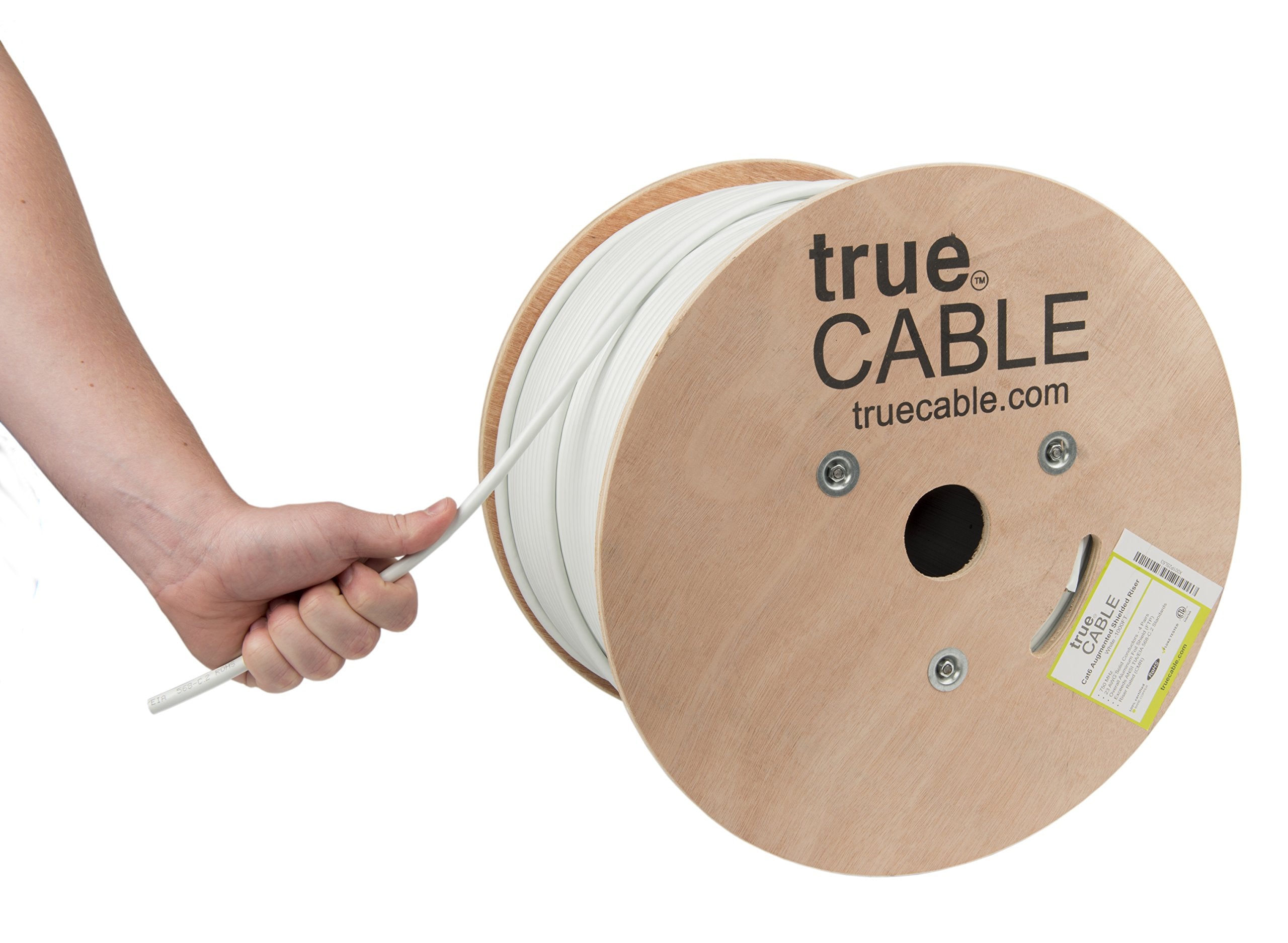 Truecable Cat6A Shielded Riser (Cmr), 1000Ft, White, 23Awg Solid Bare Copper, 750Mhz, Poe++ (4Ppoe), Etl Listed, Overall Aluminum Foil Shield (F/Utp), Bulk Ethernet Cable