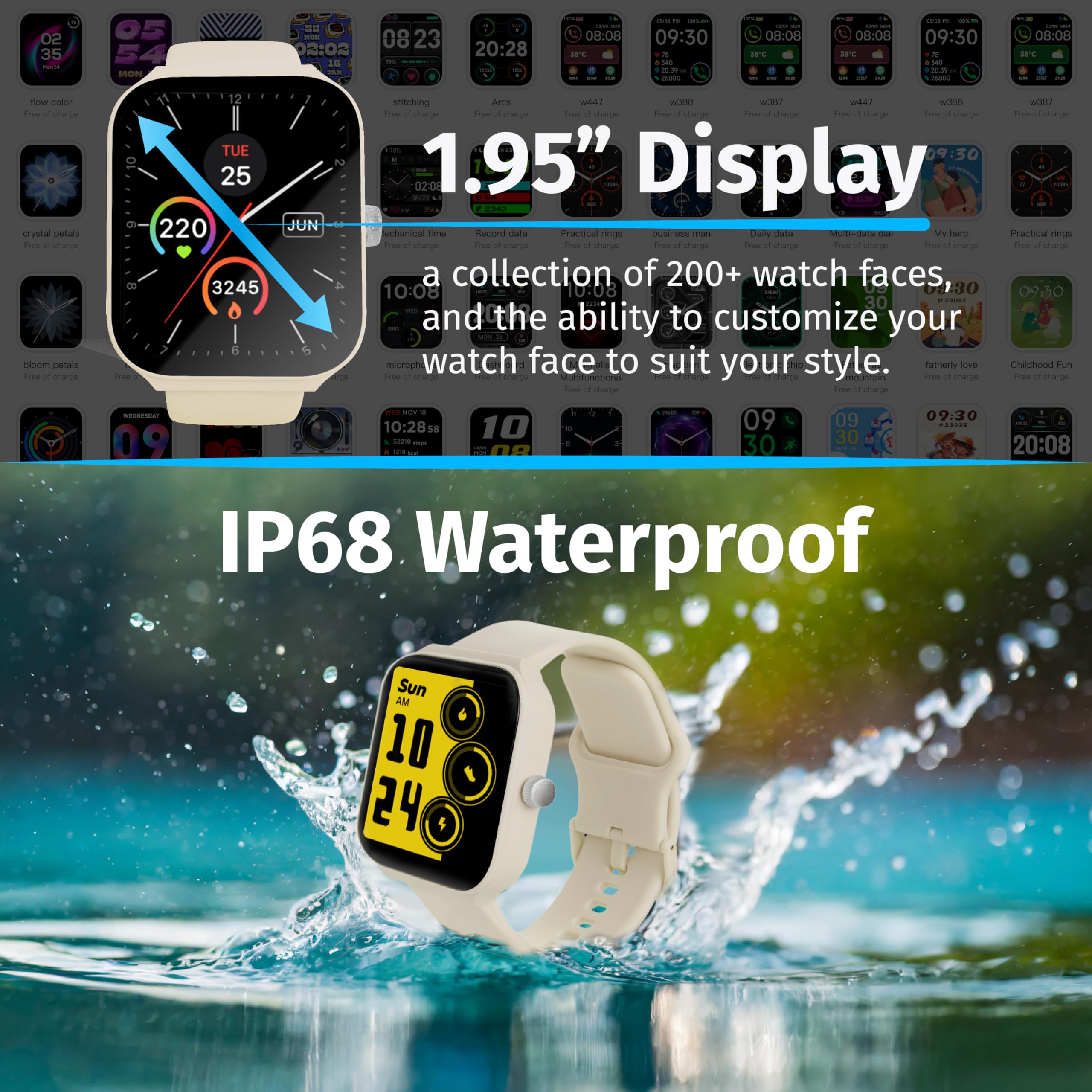 Slide Smart Fitness Watch, Bluetooth 5.3 Alexa-Enabled, Large 1.95    Hd Screen, Ip68 Waterproof, 100 Workout Modes, Heart Rate,