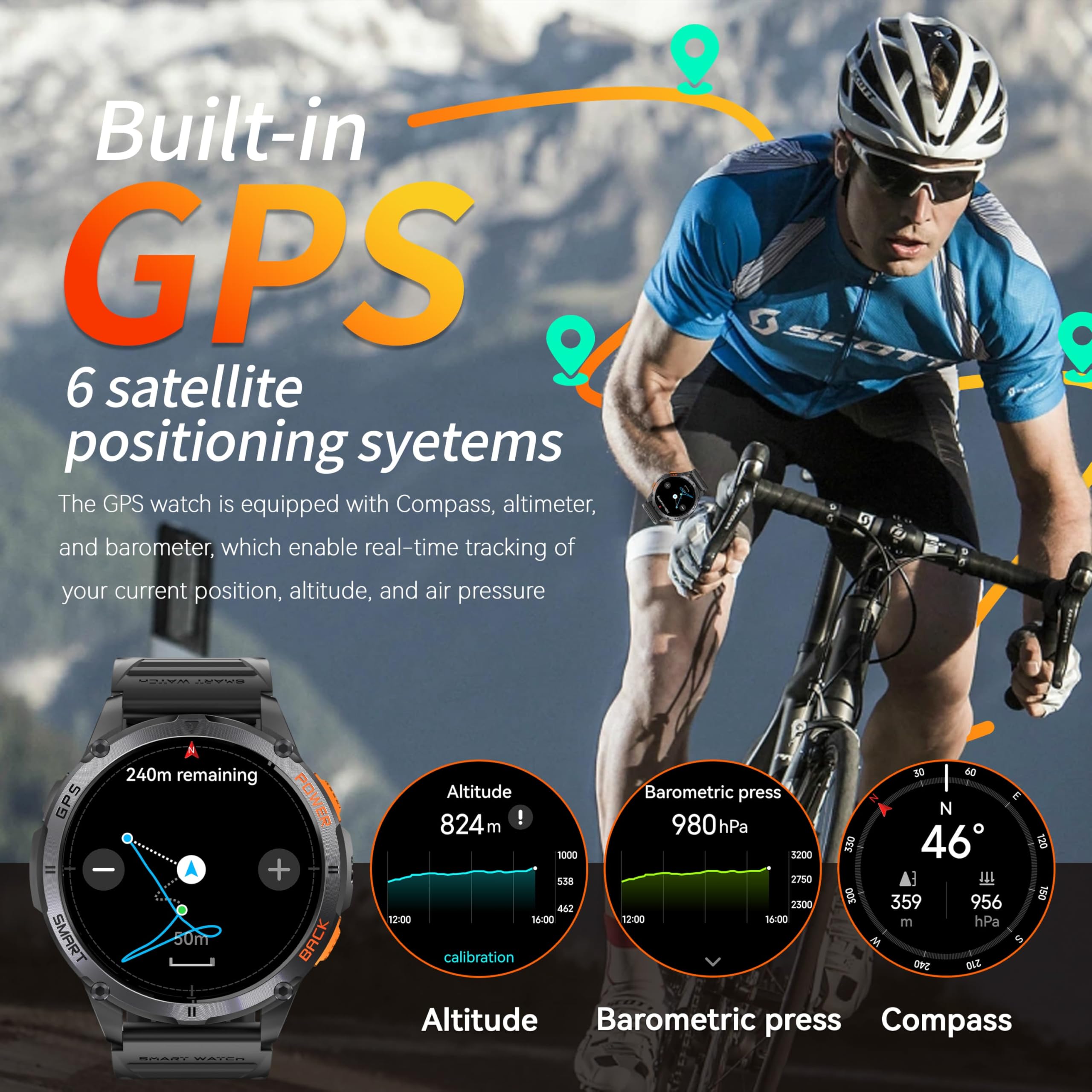 Kpep Military Smart Watches For Men With Gps, 1.43 Amoled/2 Straps/Led Flashlight/Ip68 Waterproof Smartwatch, Make/Answer Calls,