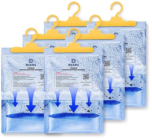 Dry & Dry 6 Packs [Net 7 Oz/Pack] Moisture Absorbers Dehumidifiers For Home Dehumidifier For Basement Dehumidifiers For Bedroom