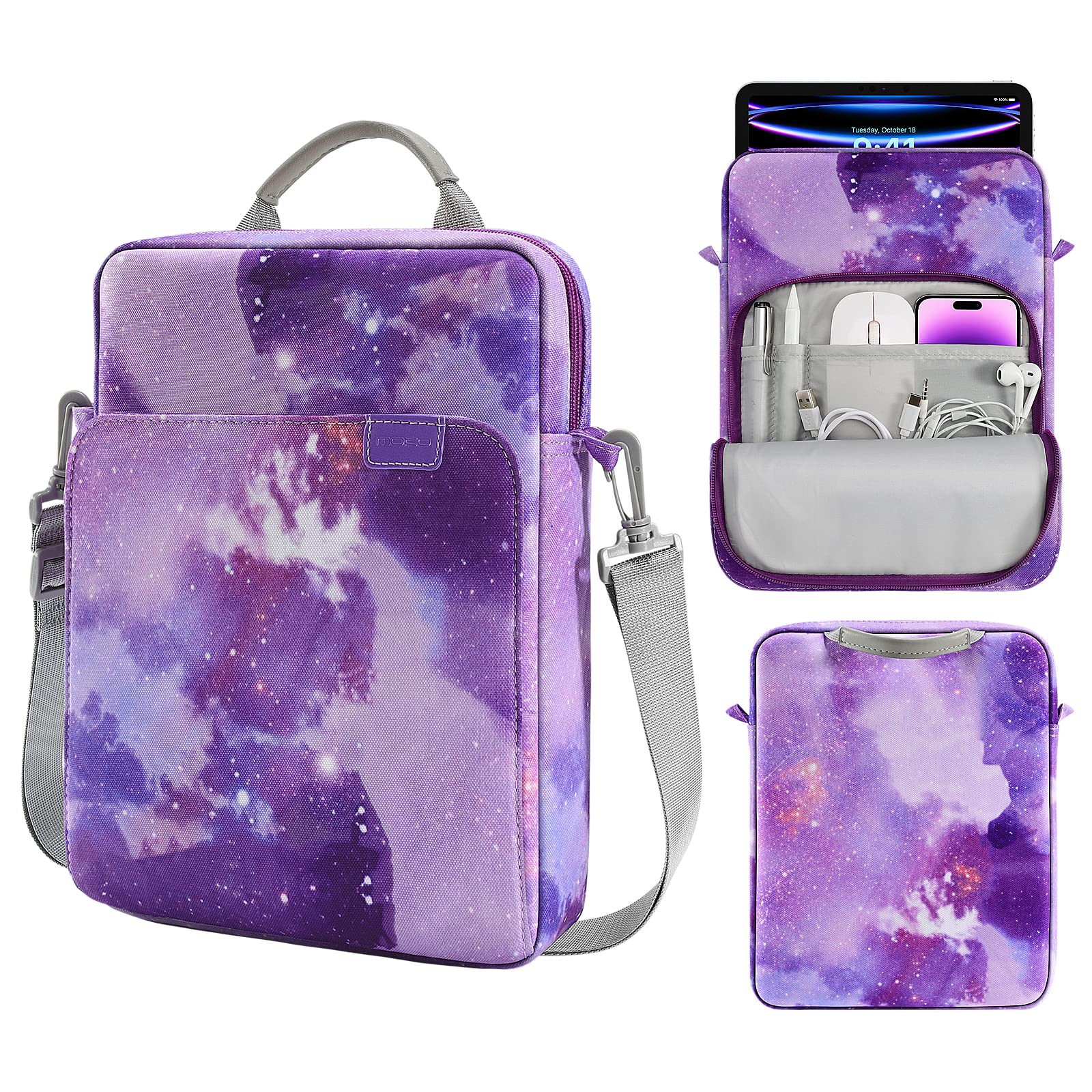 MoKo 12.9 Inch Tablet Sleeve Bag, Fits with 13 Inch New iPad Pro M4 & Air M2 2024, iPad Pro 12.9 M2&M1, Galaxy Tab S8+/S9+ 12.4, Handle Carrying Case with Shoulder Strap, Purple Starry Sky