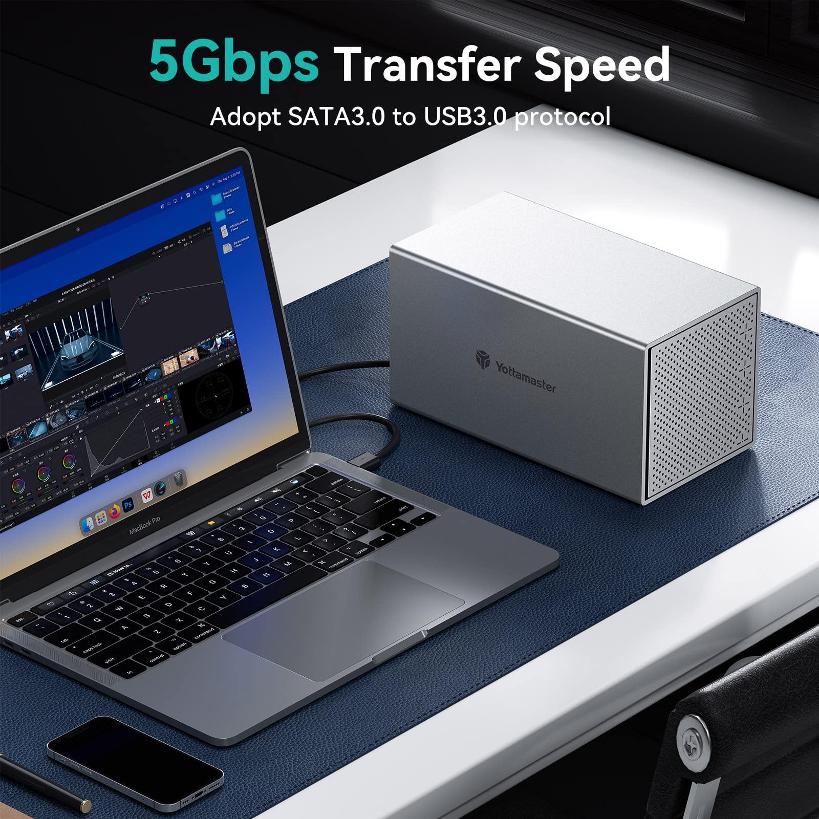 Yottamaster 4 Bay External Hard Drive Enclosure, Aluminum Usb C 3.5' Hdd Enclosure For 3.5 & 2.5 Inch Sata Hdd/Ssd, Support 72Tb(4X18Tb) Direct Attached Storage Das, Non Raid [Ps400C3]