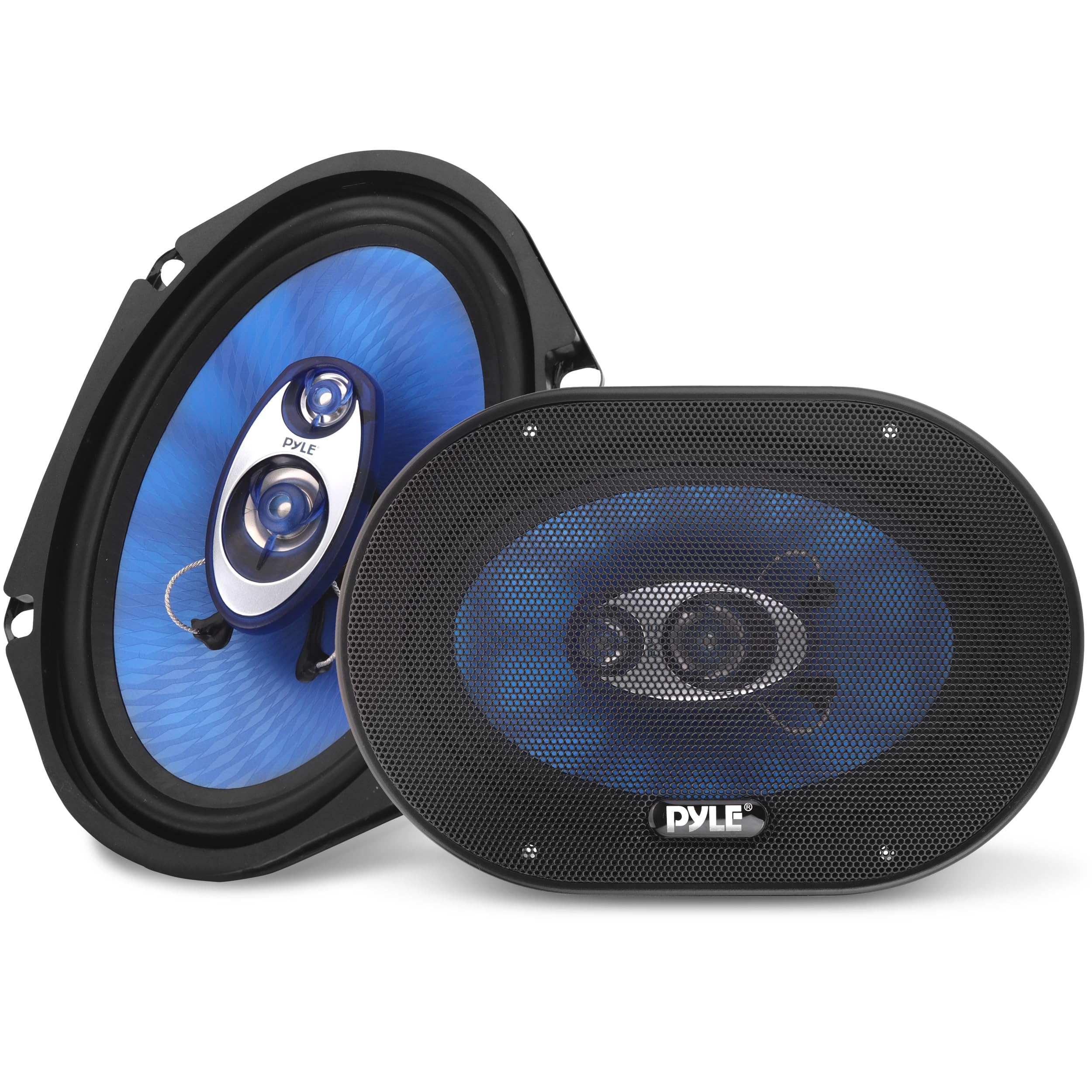 Pyle 6 x 8 Car Sound Speaker (Pair)  Upgraded Blue Poly Injection Cone 3Way 360 Watts w/ Nonfatiguing Butyl Rubber Surr