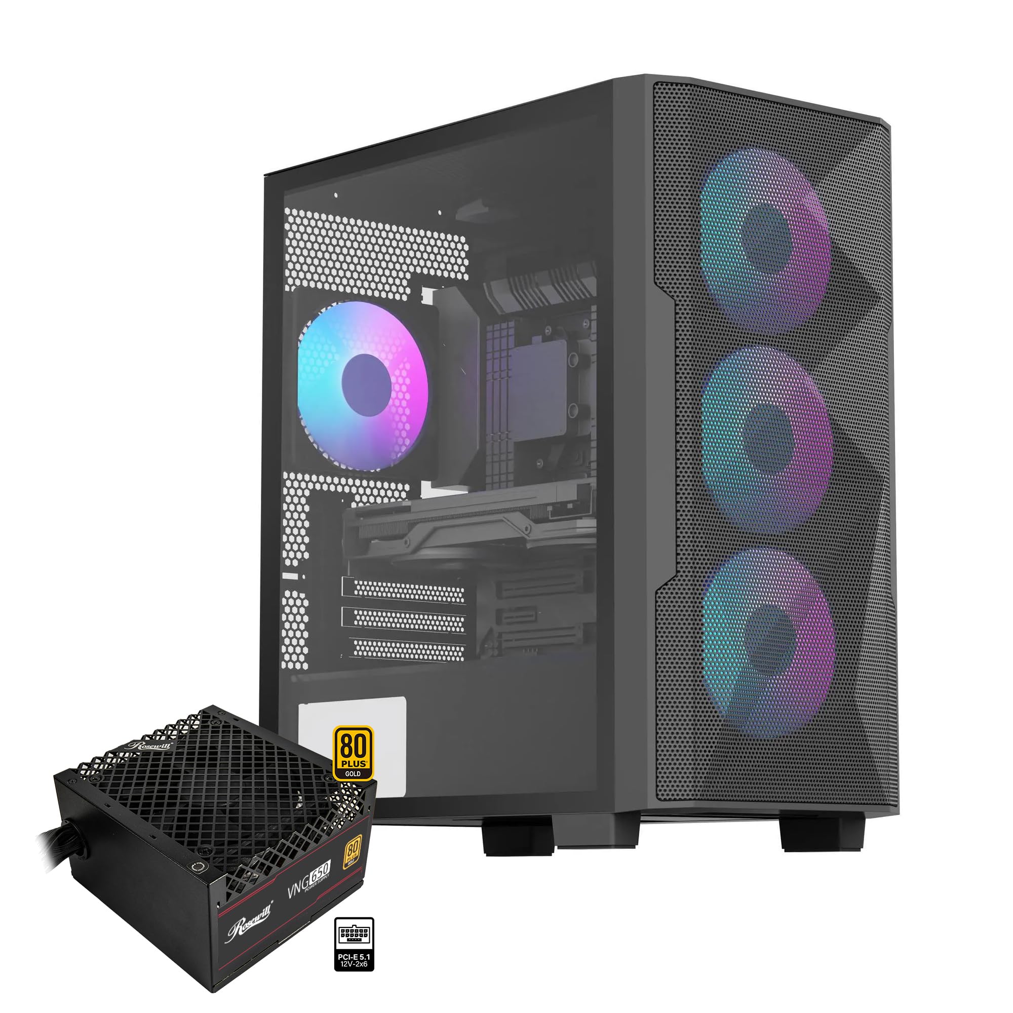Rosewill FBM-X6 Micro ATX Mid Tower Case - Tempered Glass Side Panel, High Airflow, 4X PWM ARGB Fans, Dedicated Cable Routing Cl