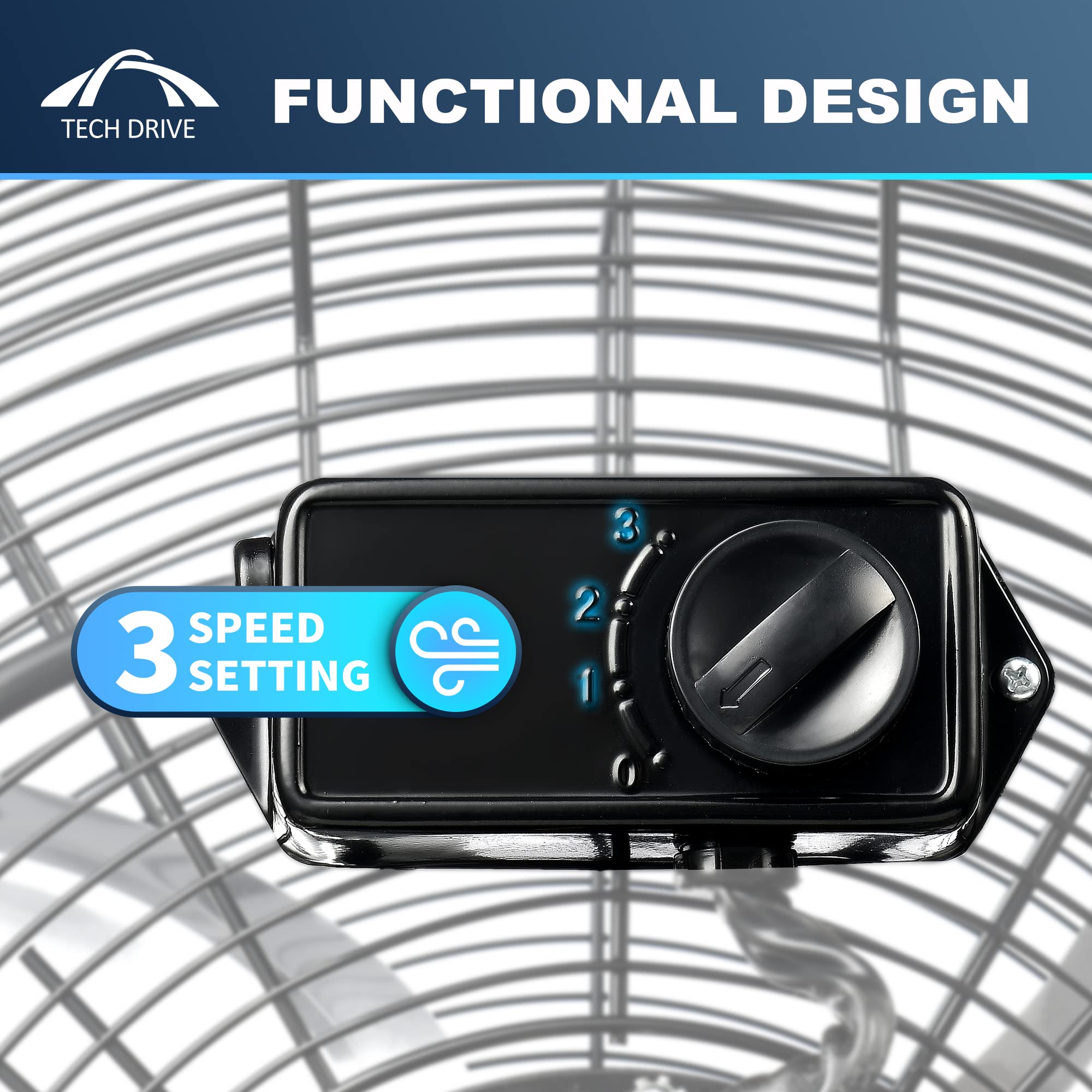 Tech Drive High Velocity Floor Fan,12 Inch Heavy Duty Metal Industrial Fans,3 Powerful Speed,360 Adjustable Tilting And All Meta