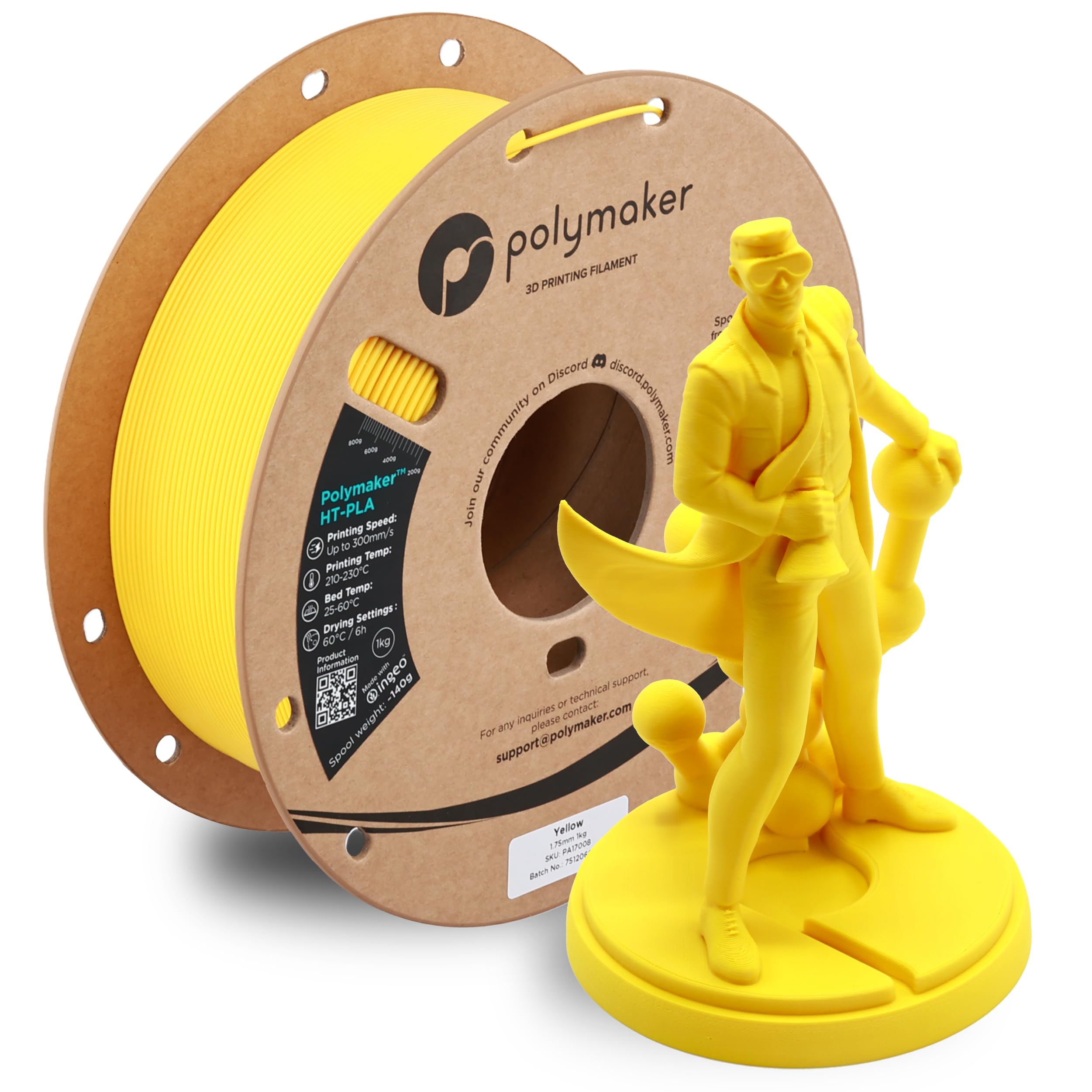 Polymaker HT-PLA Filament 1.75mm Yellow, High Temp PLA for 3D Printing, Heat Stable Up to 150C, Easy to Print, Works with Most F