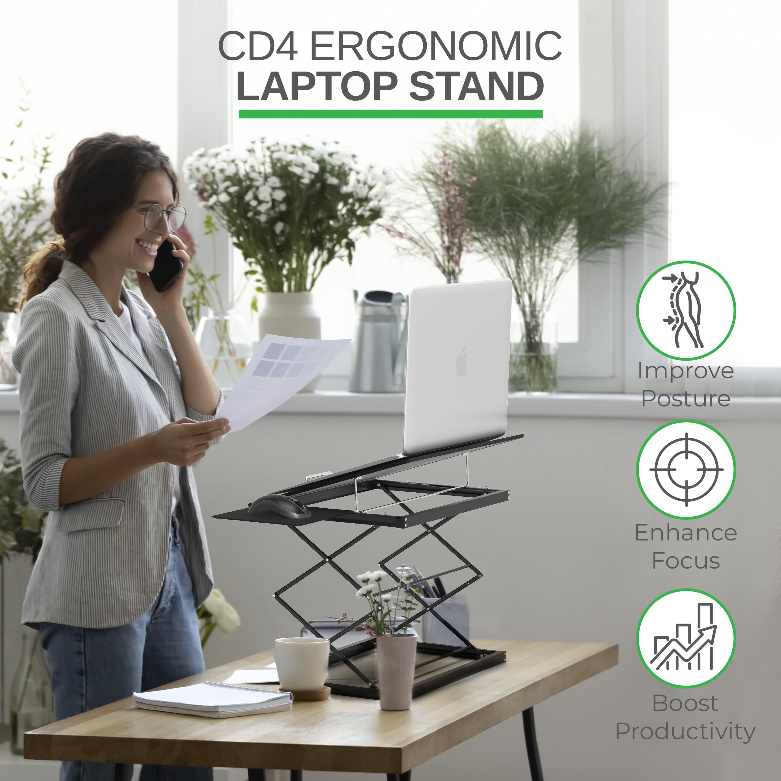 Cd4 Adjustable Standing Desk Converter For Laptops - Vertical Laptop Stand For Desk Adjustable Height Table Top Standing Desk Ri