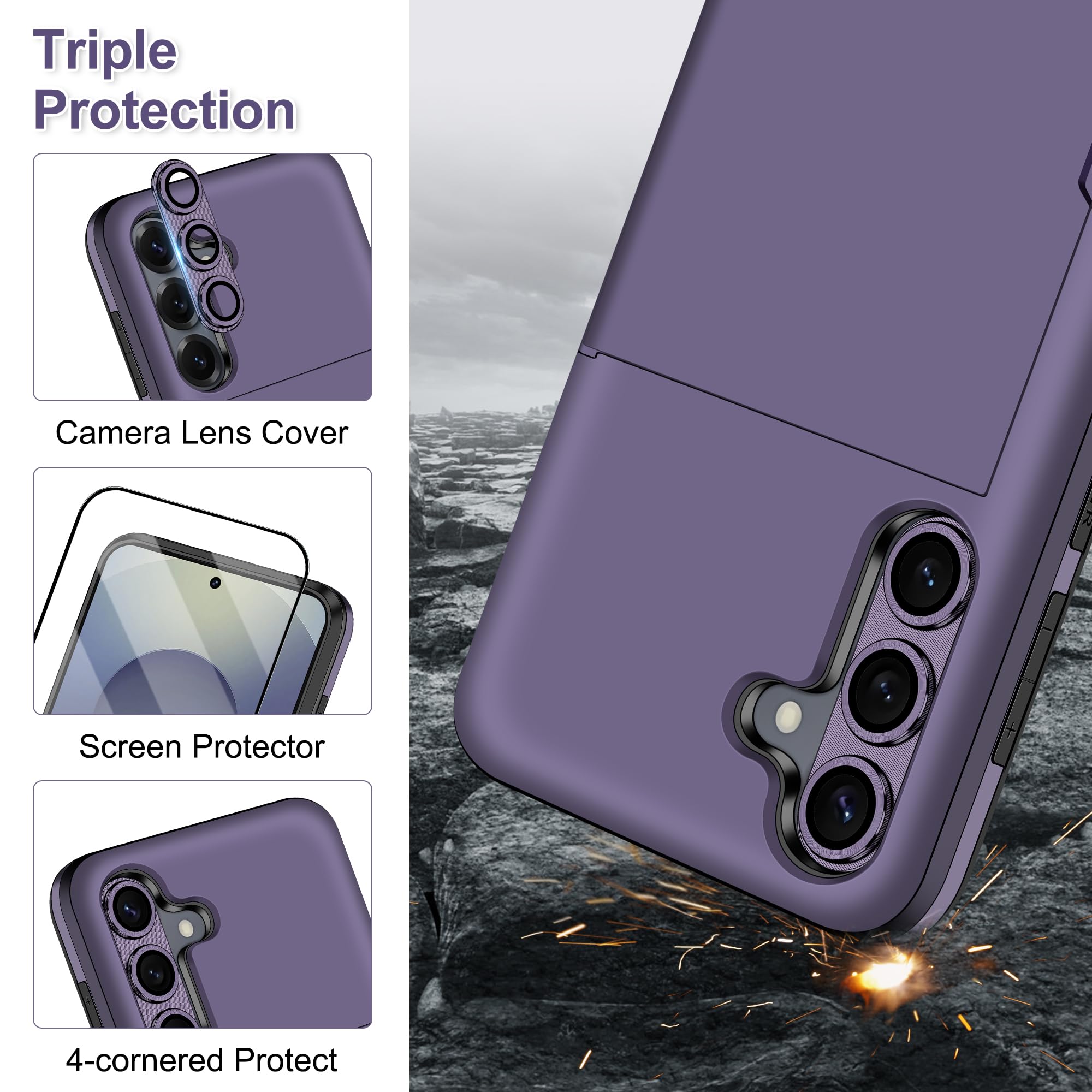 Samonpow For Samsung Galaxy S25 Plus Case With Screen Protector + Camera Cover [4-In-1] Galaxy S25 Plus Wallet Case Card Holder