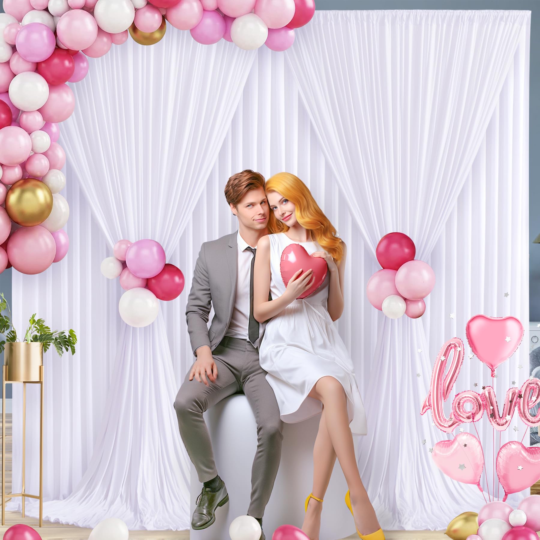 4 Panels White Backdrop Curtain For Parties Wedding Wrinkle Free 20Ft X 10Ft Backdrop Drapes For Baby Shower Gender Reveal Birth